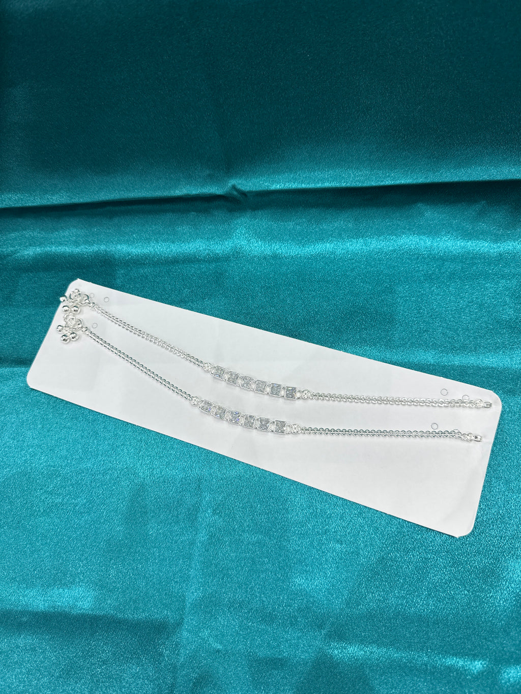 Fancy Silver Anklets With Square CZ Diamonds