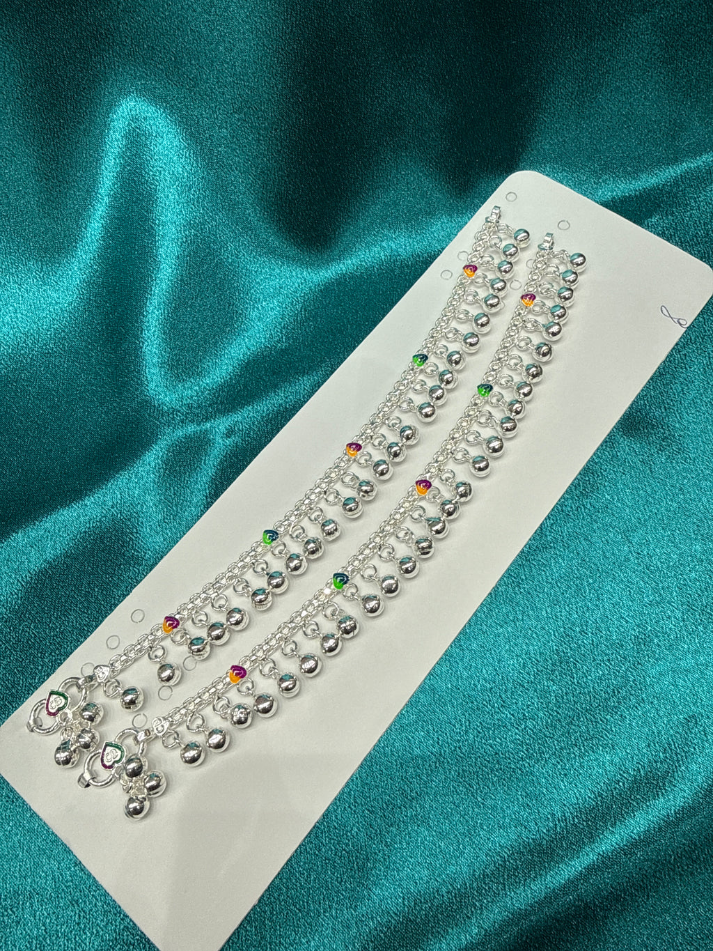 Kids fancy silver anklets (Size: 12-13 year old)