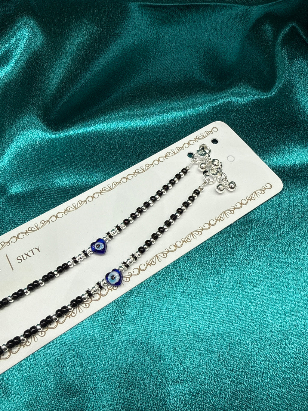 Women’s Fancy/Traditional Silver Black Beads Anklet