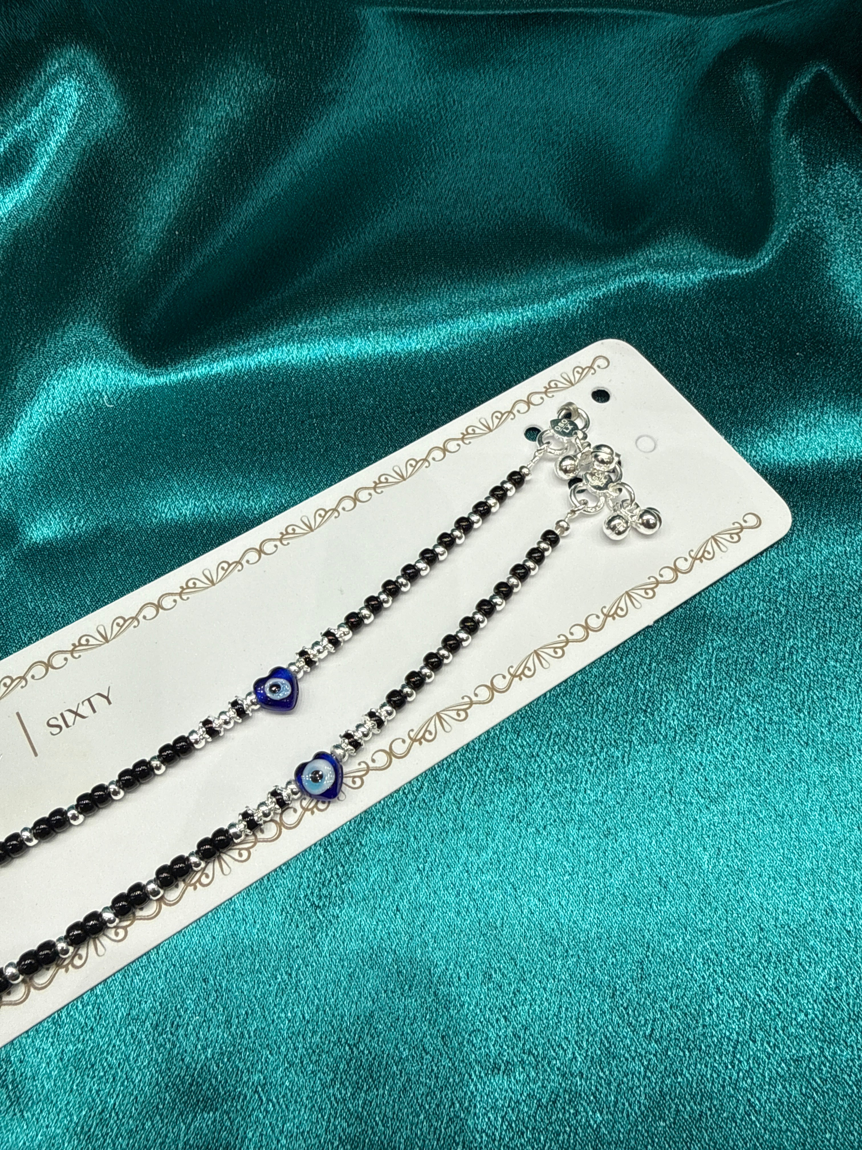 Women’s Fancy/Traditional Silver Black Beads Anklet
