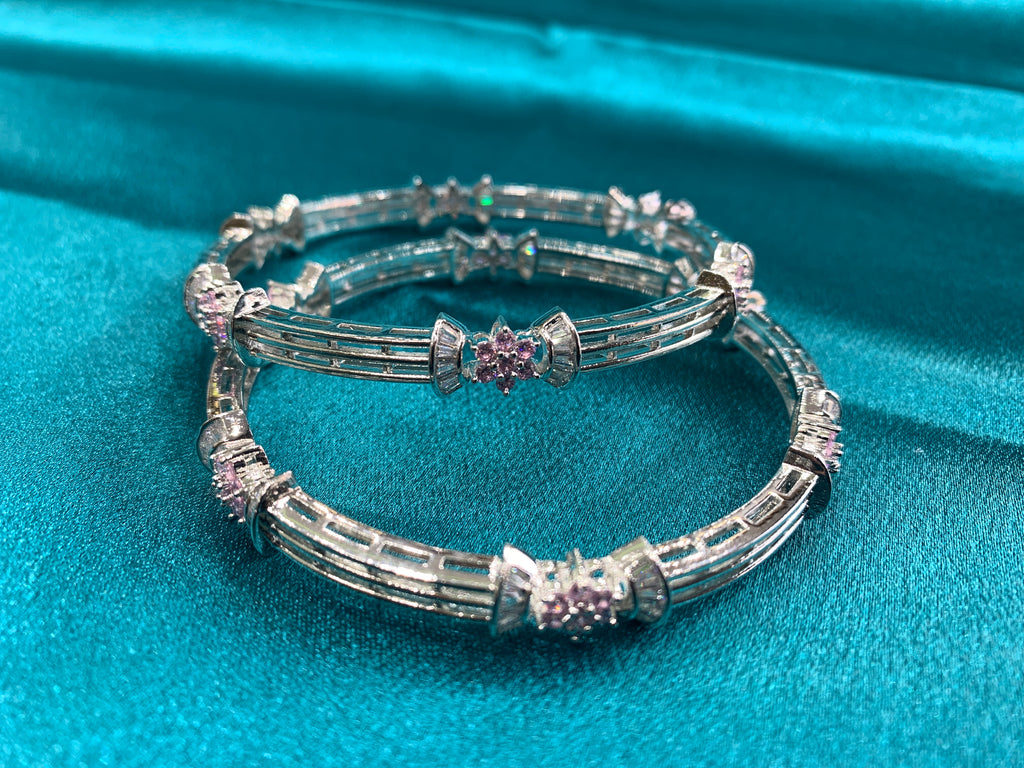 Elegant CZ diamond bangles with pink CZ diamonds