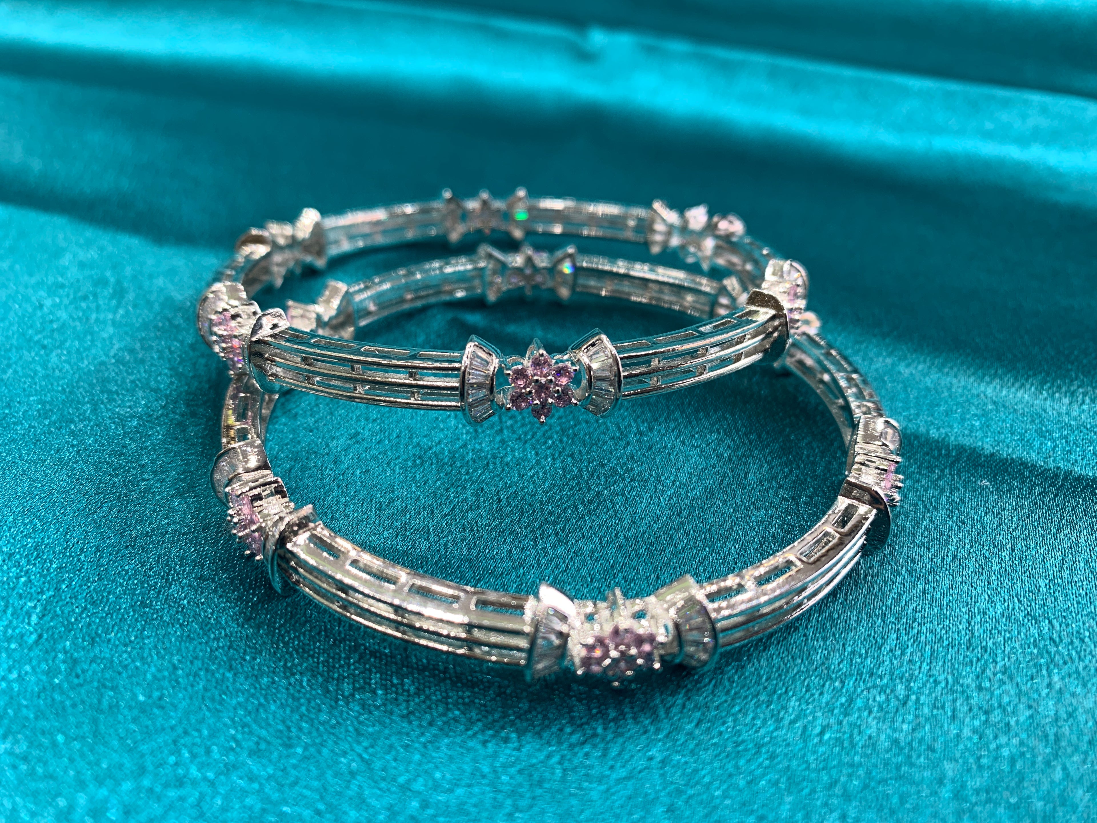 Elegant CZ diamond bangles with pink CZ diamonds