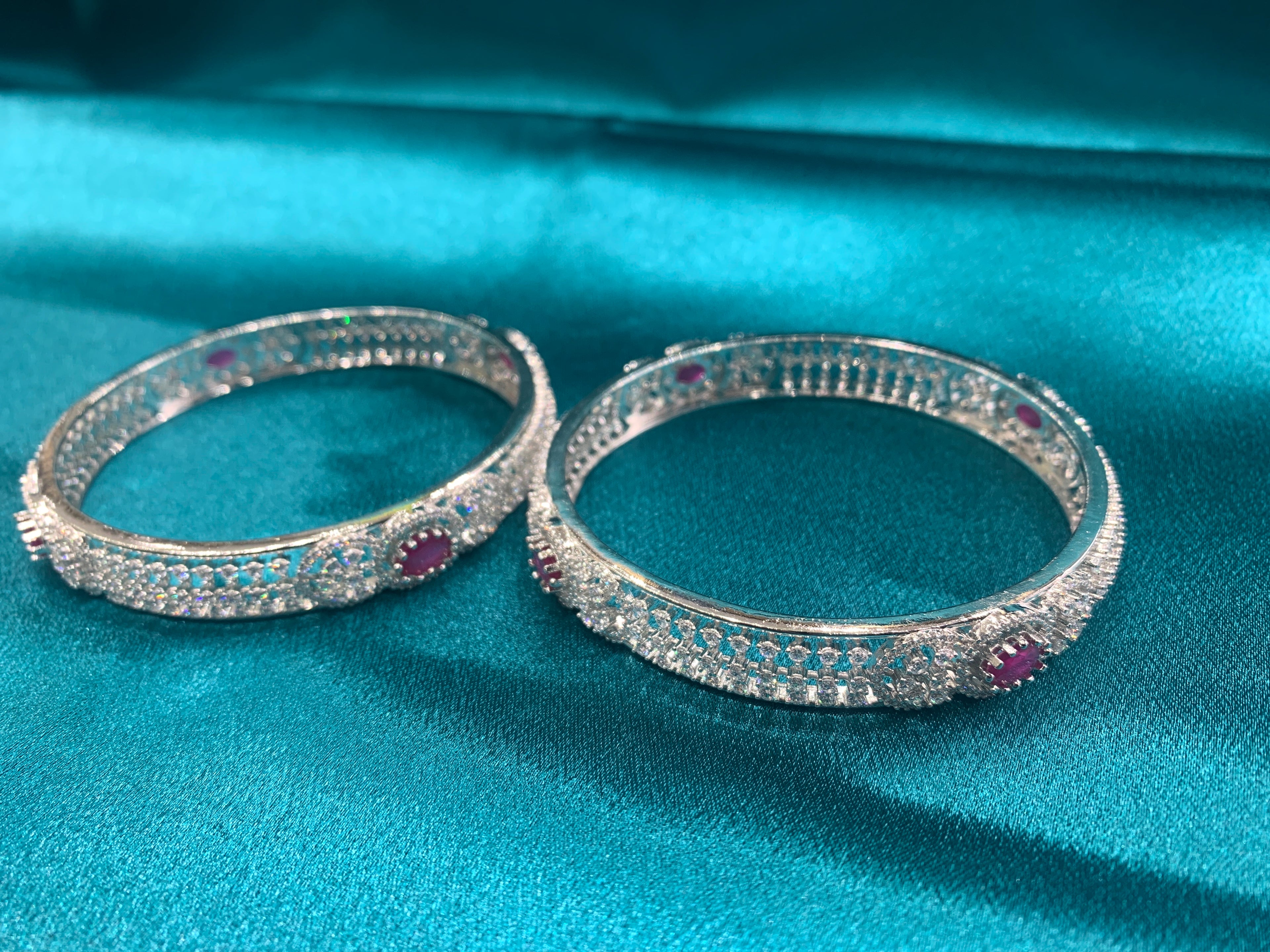 Elegant CZ Bangle with hot pink Stones and Dazzling White CZ diamonds for Womens