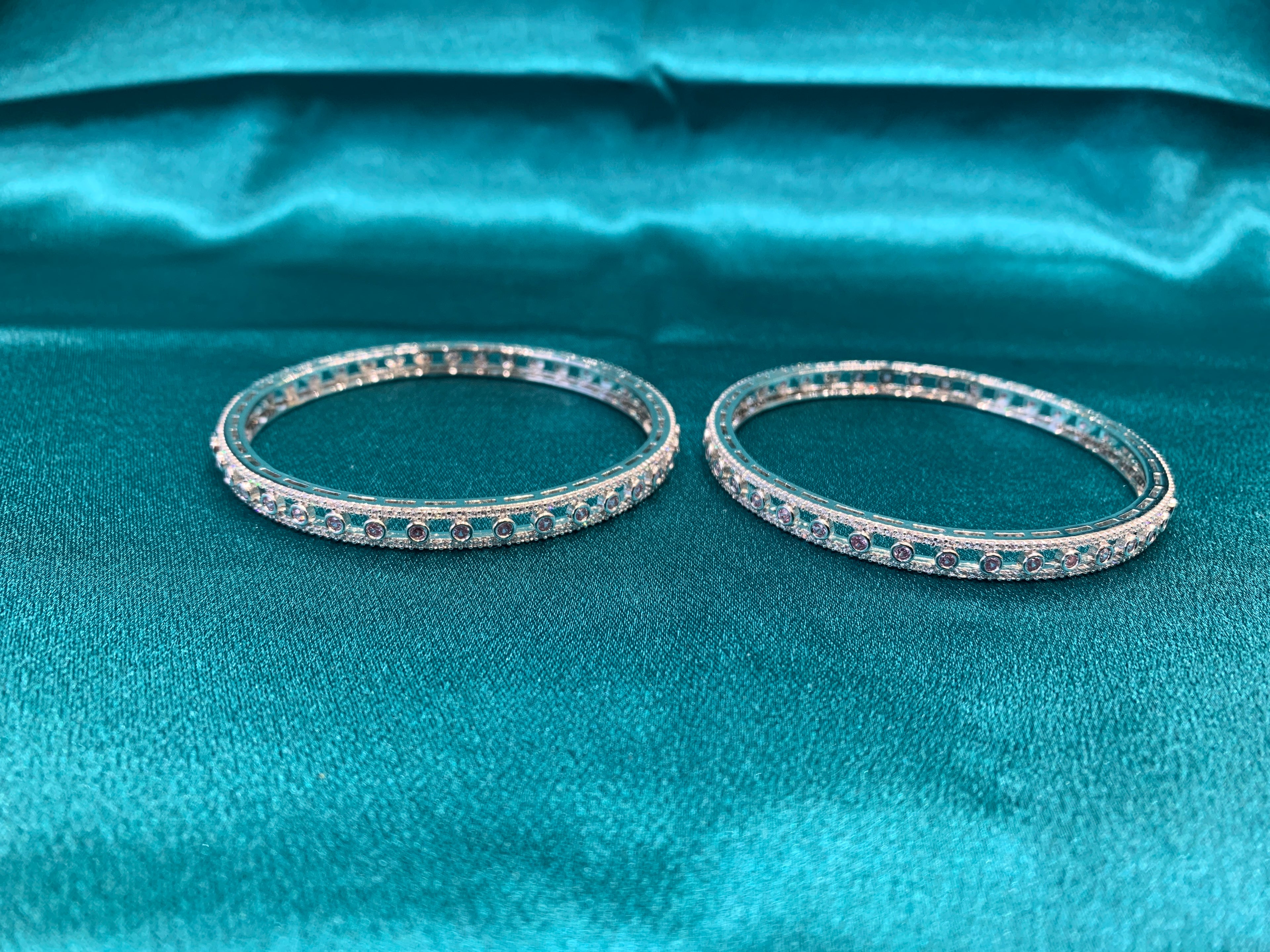 Elegant CZ diamond silver bangles with pink CZ diamonds