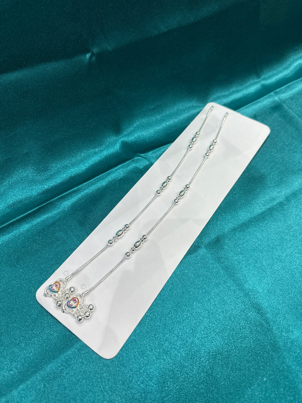 Fancy Light Weight Silver Anklets with Beads
