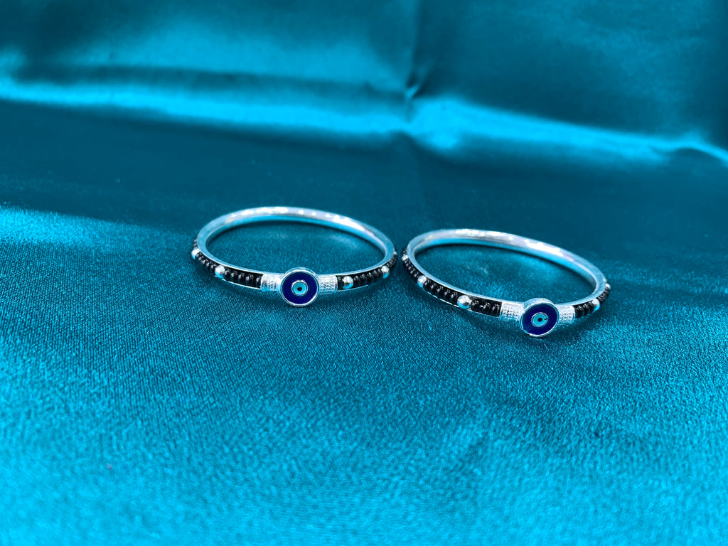 Silver baby bangles with black beads BBB4