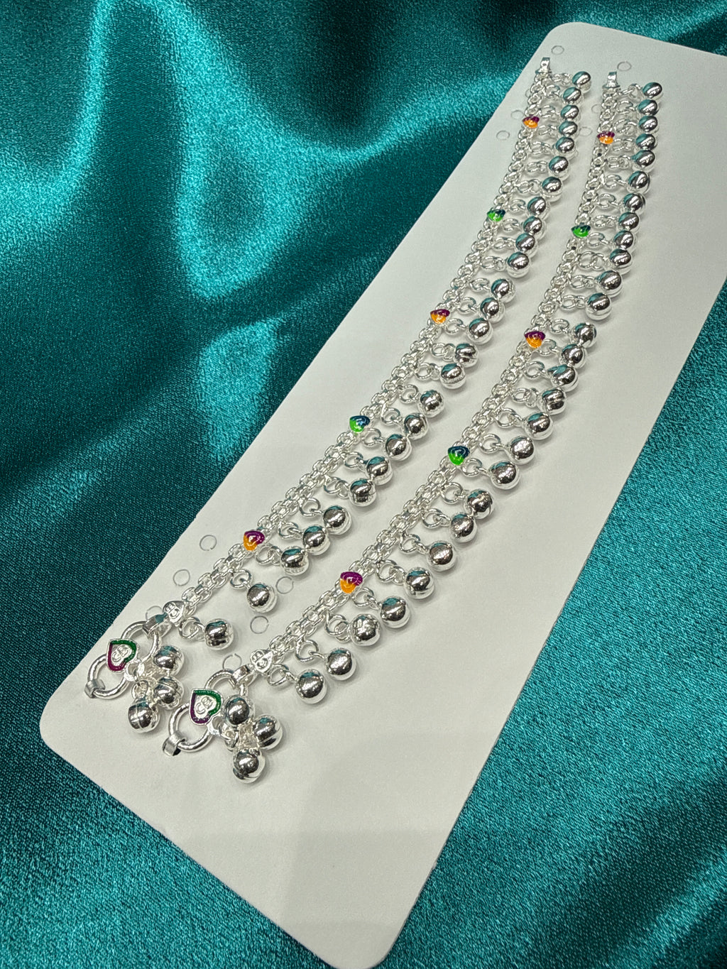 Kids fancy silver anklets (Size: 12-13 year old)