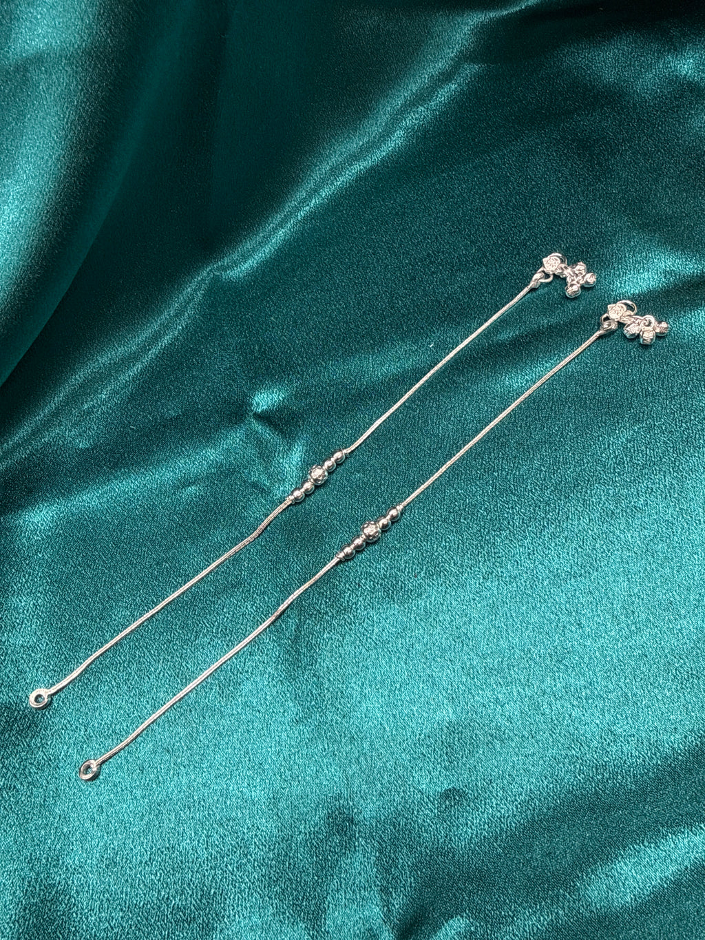 Kids fancy silver anklets (Size: 13-15 year old)