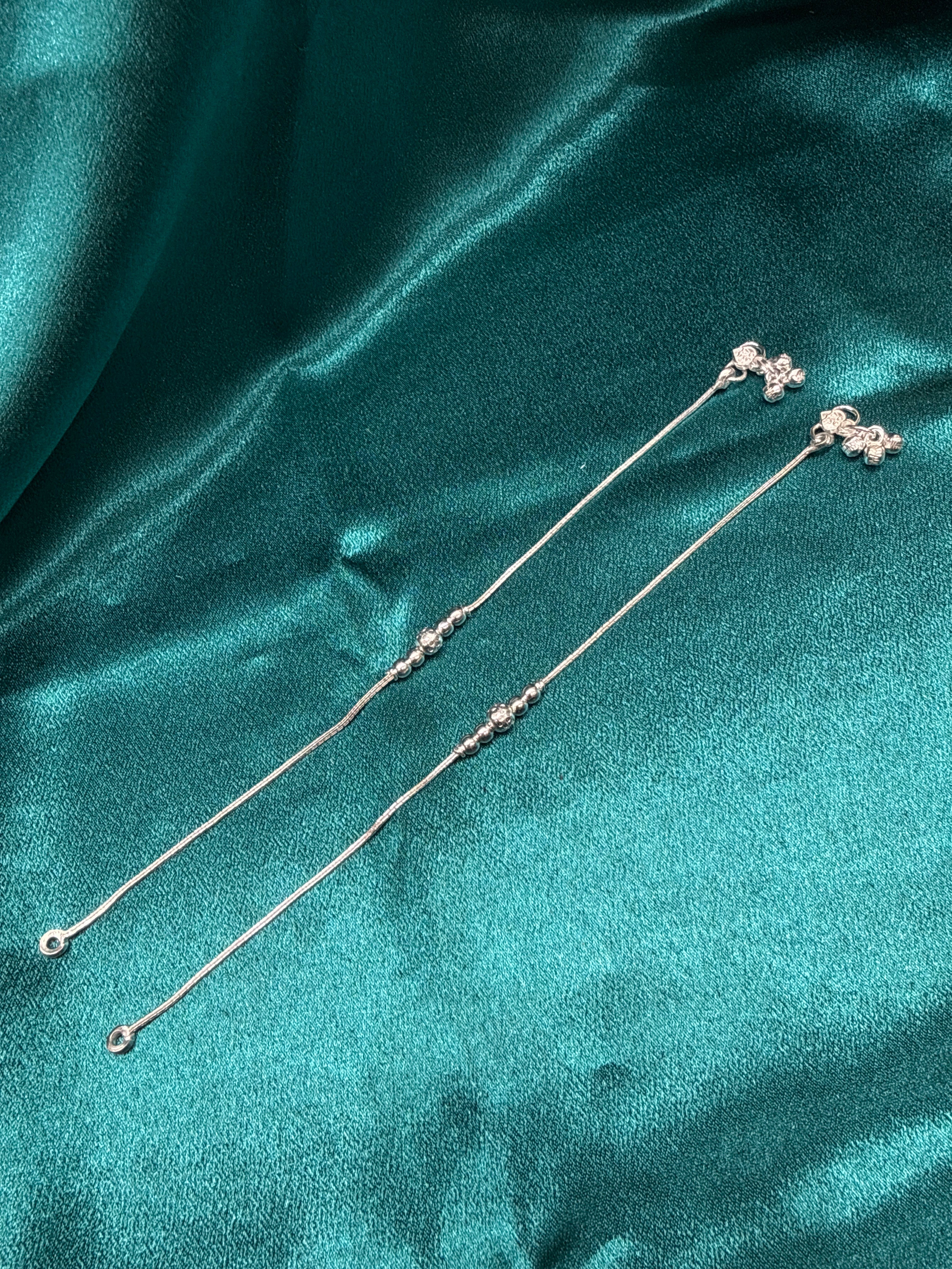Kids fancy silver anklets (Size: 13-15 year old)