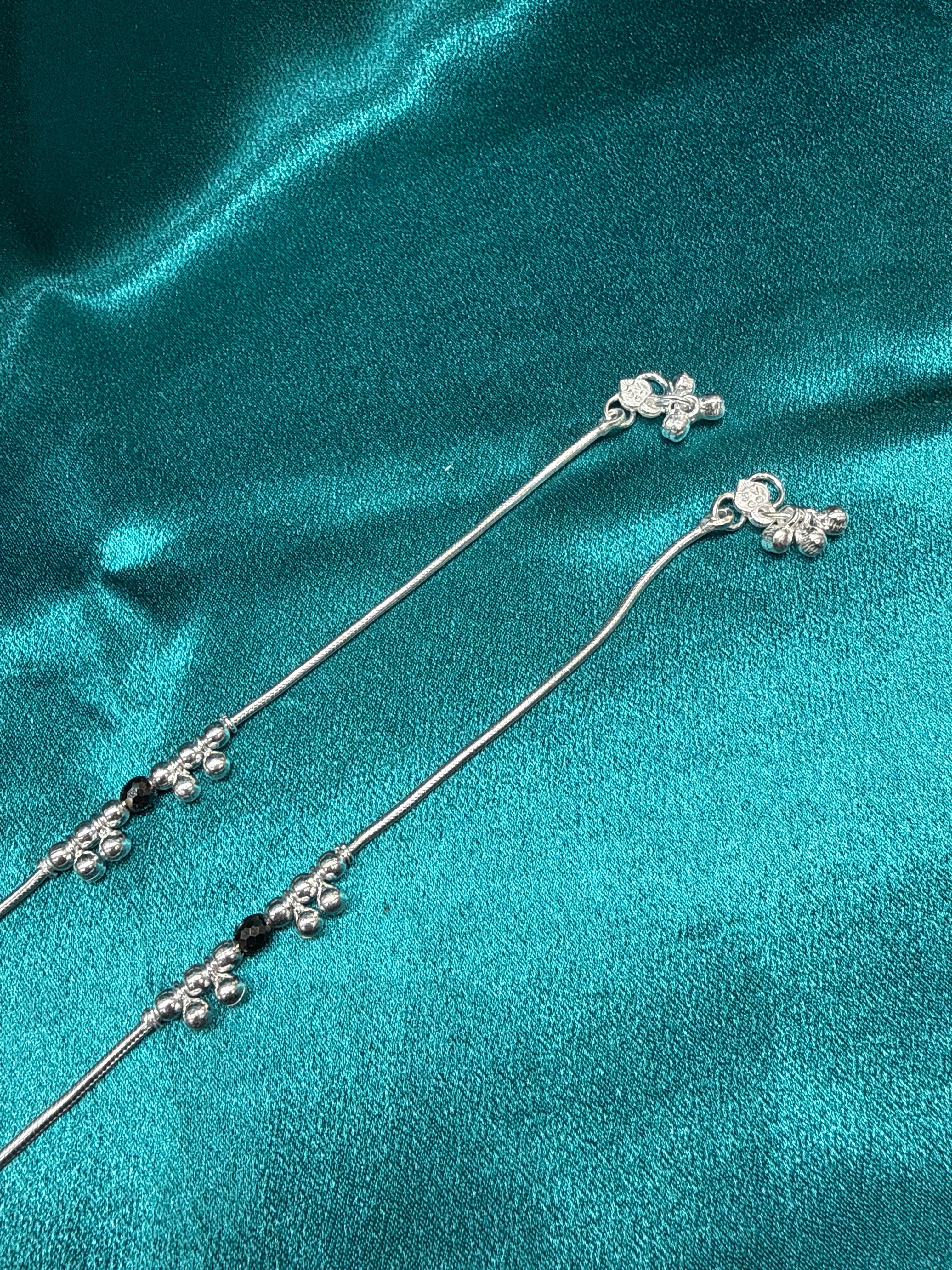 Kids fancy silver anklets (Size: 13-15 year old)