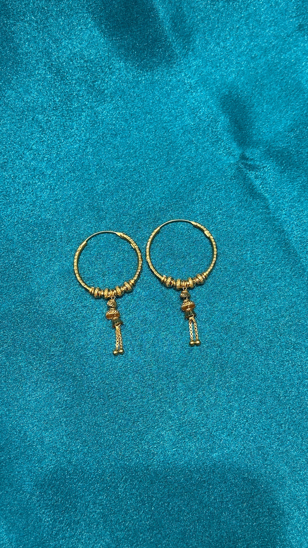 22K Gold Hoops With Designer Beads & Hanging Design