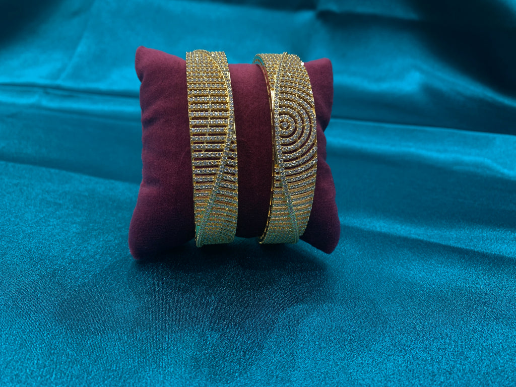 Dazzling Gold plated silver Bangles with CZ diamond in geometric pattern