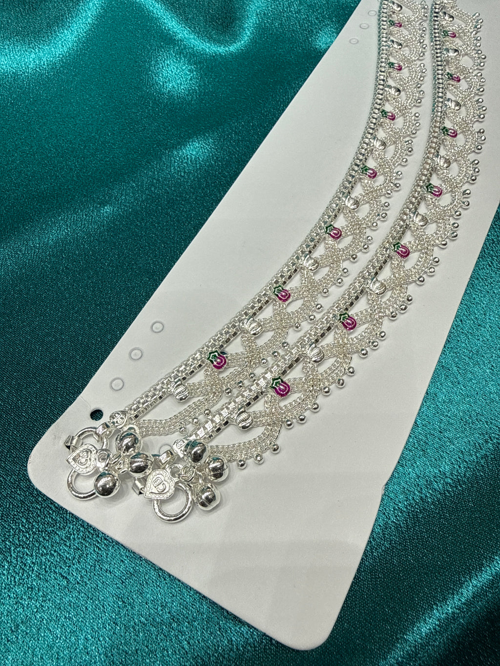 Kids fancy silver anklets (Size: 13-15 year old)