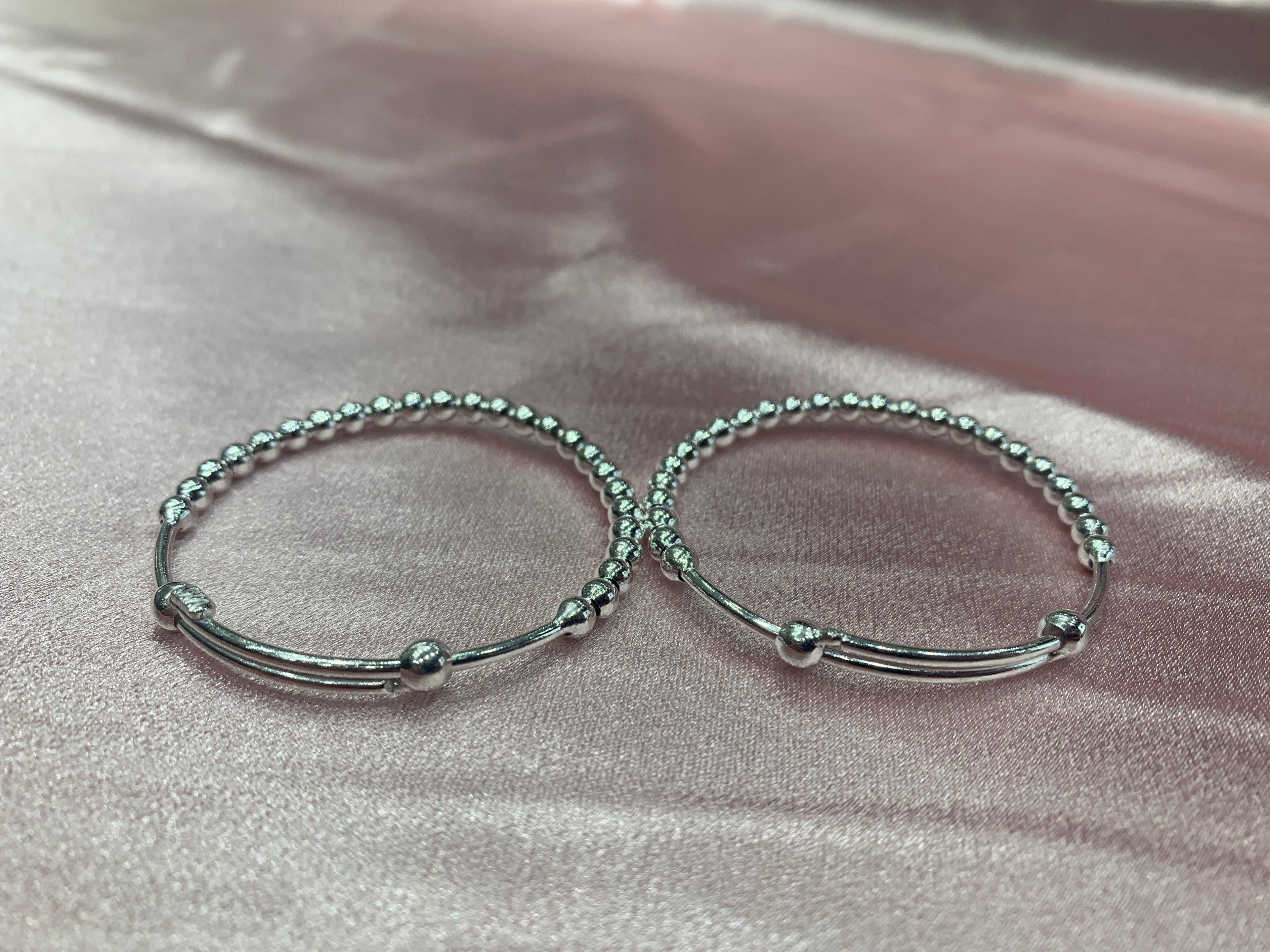 Silver baby kada with small silver beads
