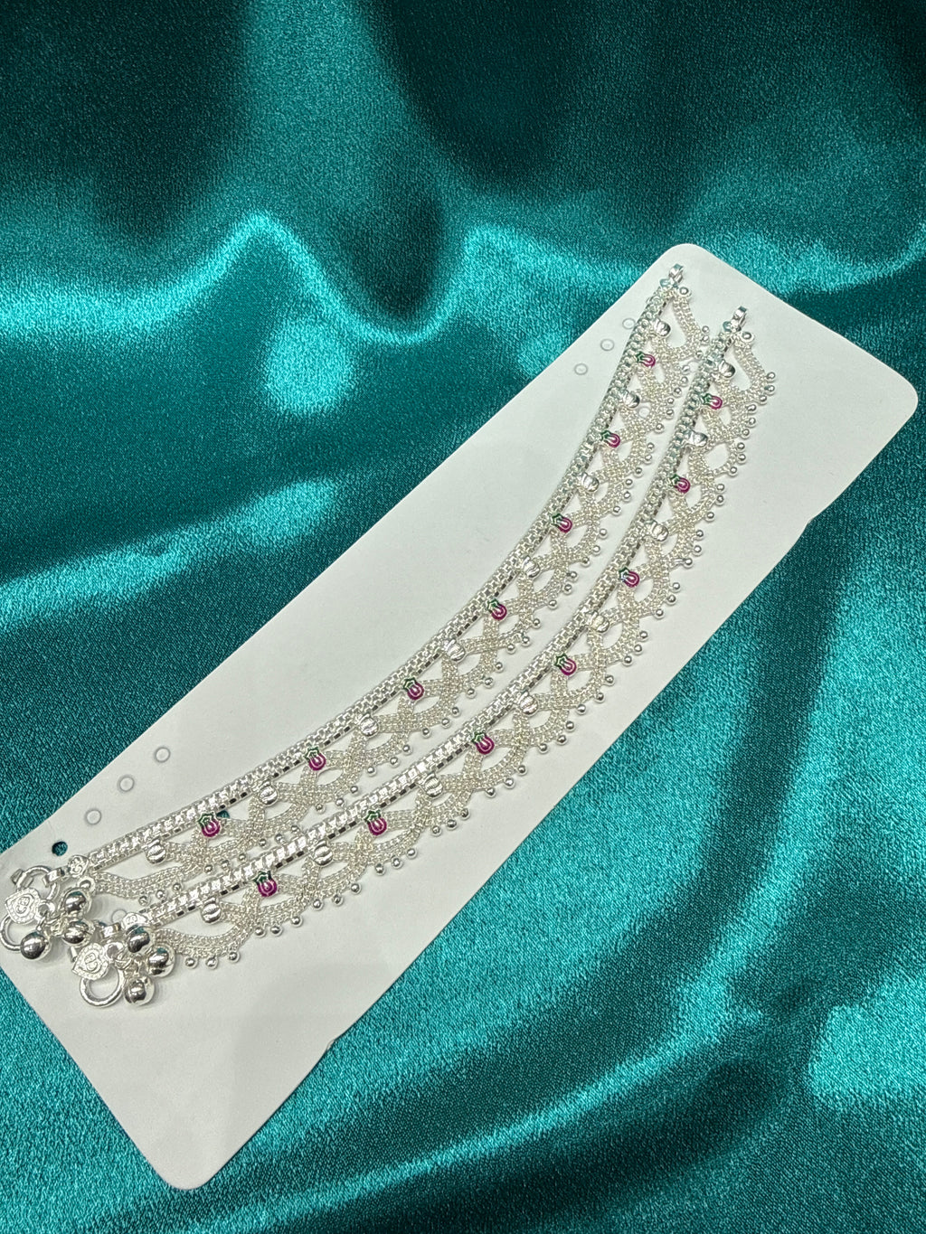 Kids fancy silver anklets (Size: 13-15 year old)