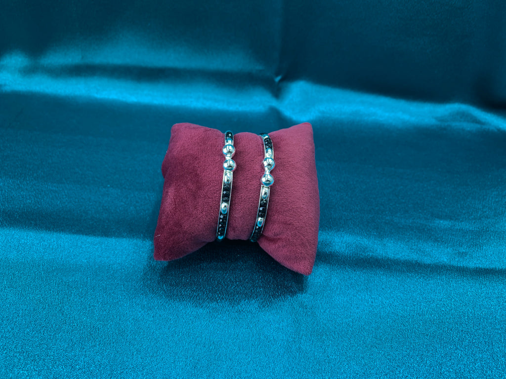 Silver baby bangles with black beads BBB1
