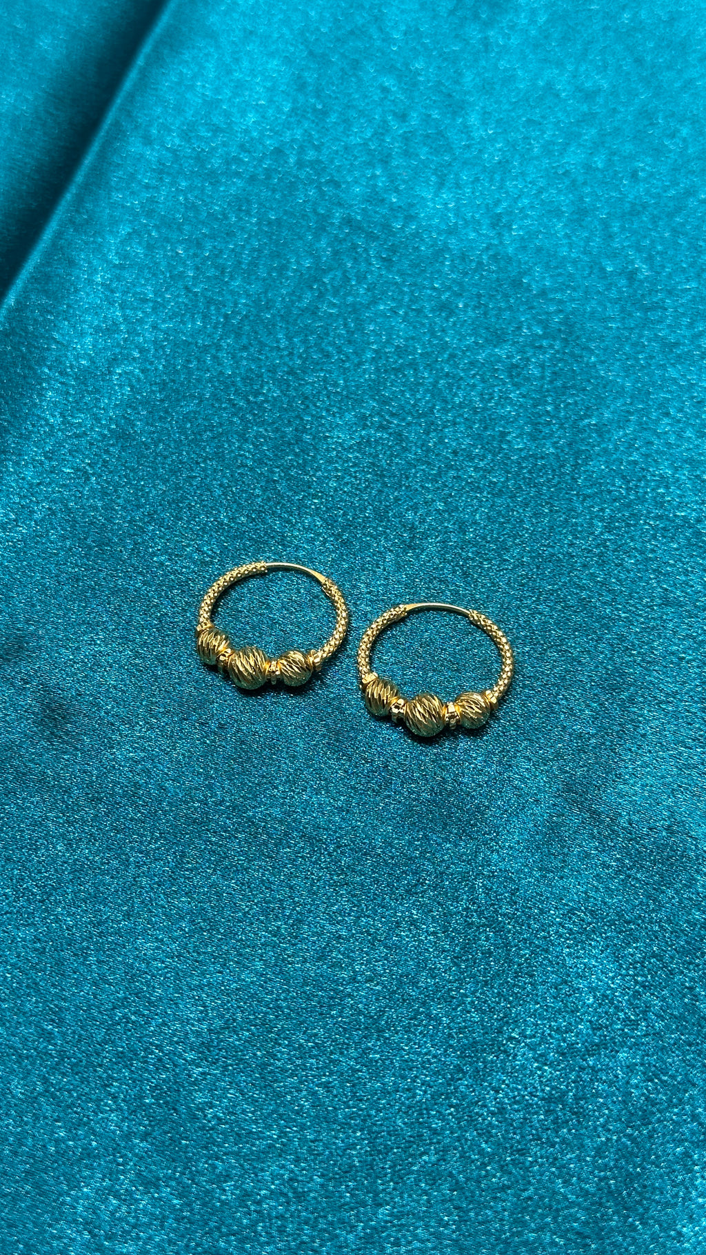 22K Fancy Gold Hoops With Triple Designer Beads