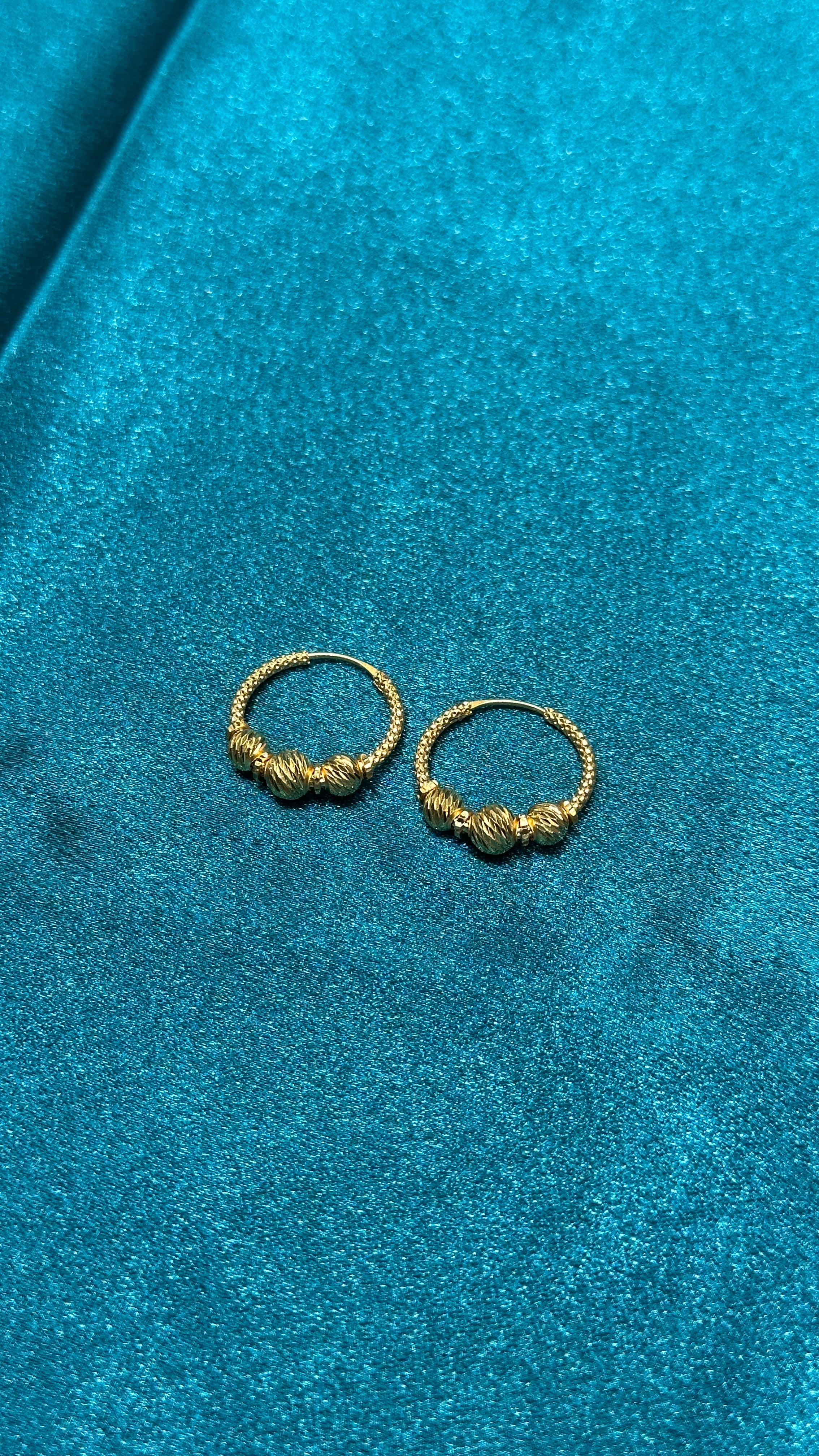 22K Fancy Gold Hoops With Triple Designer Beads