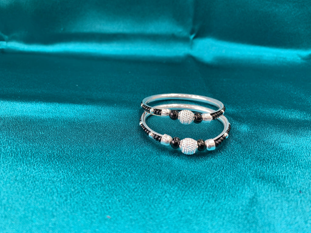 Silver baby bangles with black beads BBB3
