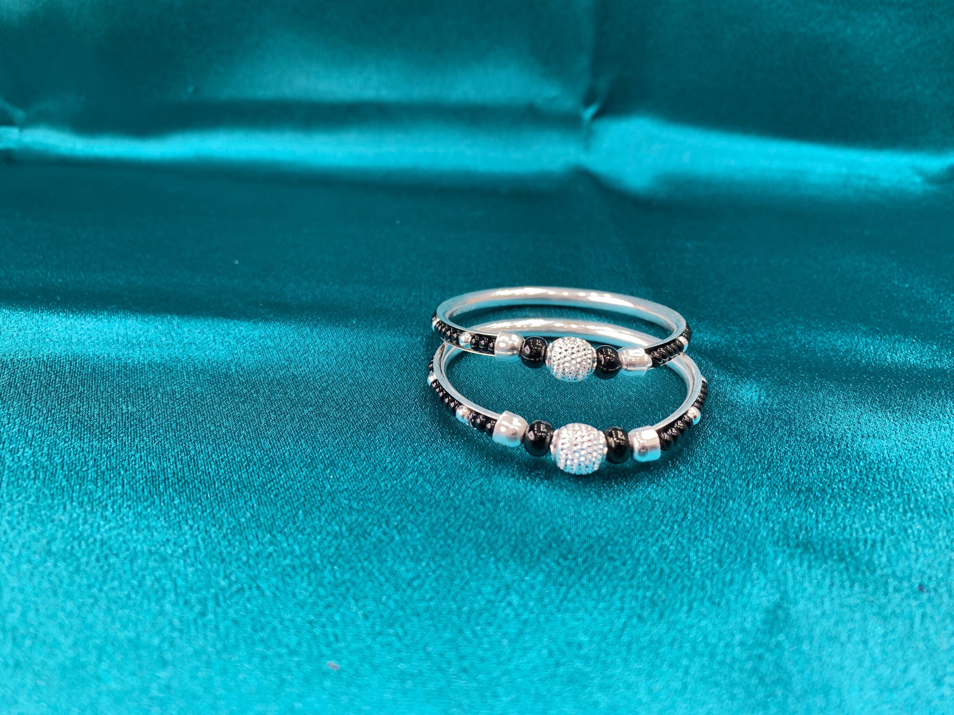 Silver baby bangles with black beads BBB3
