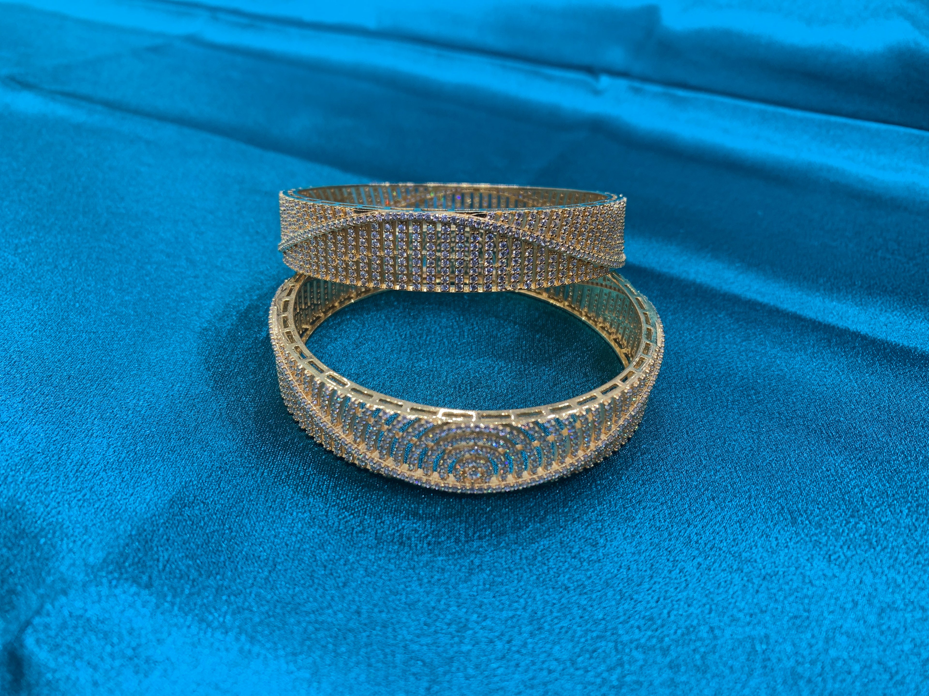 Dazzling Gold plated silver Bangles with CZ diamond in geometric pattern