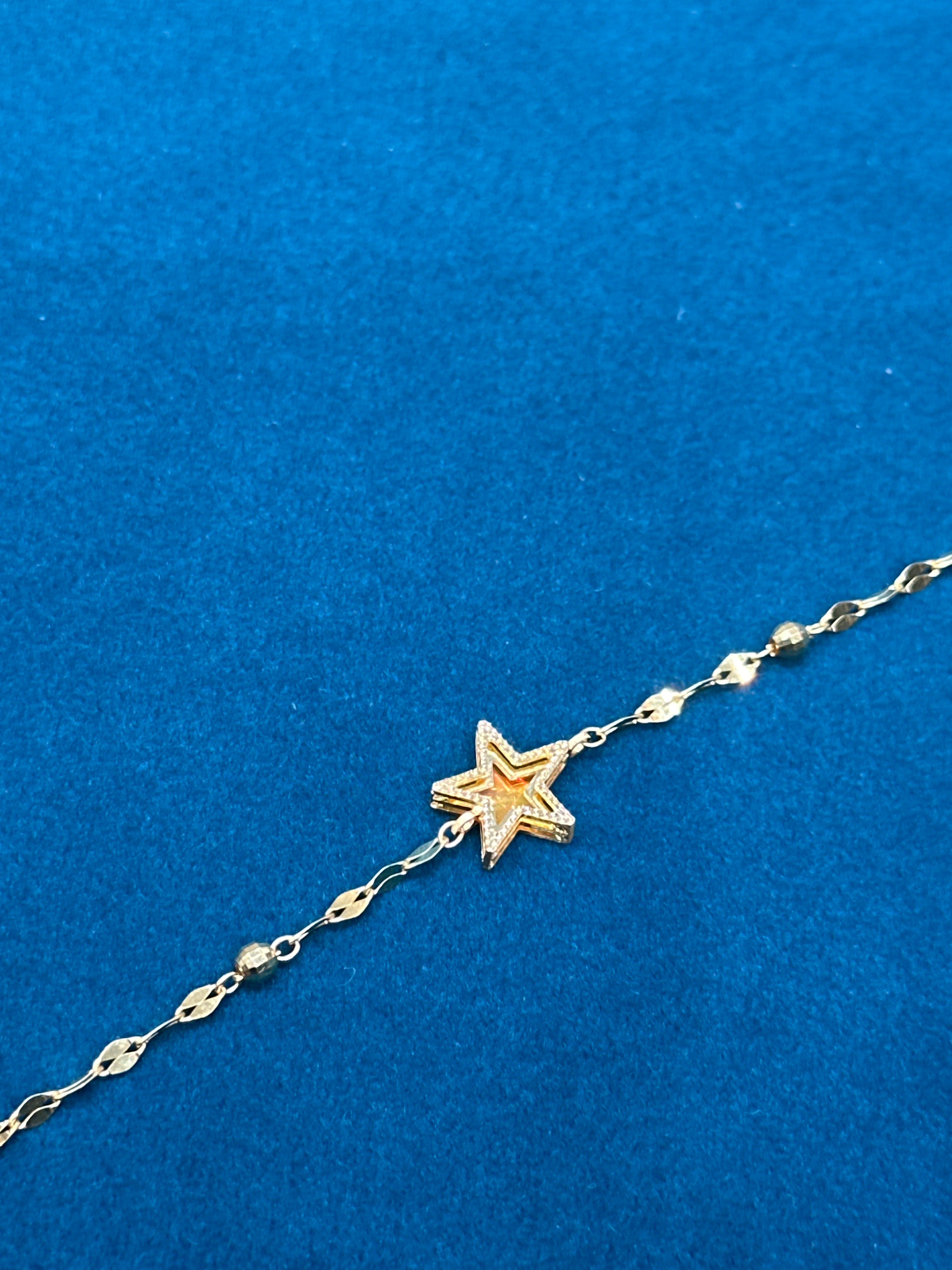 22K Gold Bracelet With Fancy Chain & Rainbow Shining Star