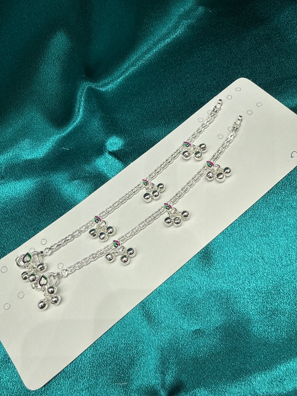 Kids fancy silver anklets (Size: 6-9 year old)