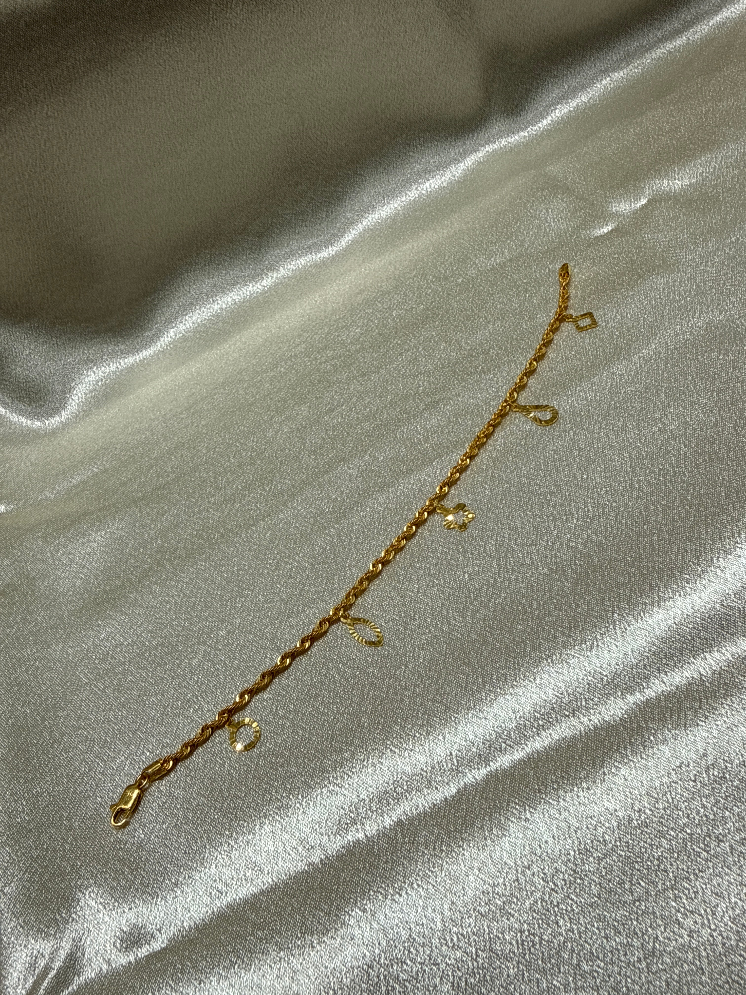 22k Gold Bracelet Twist Design With hanging Charms
