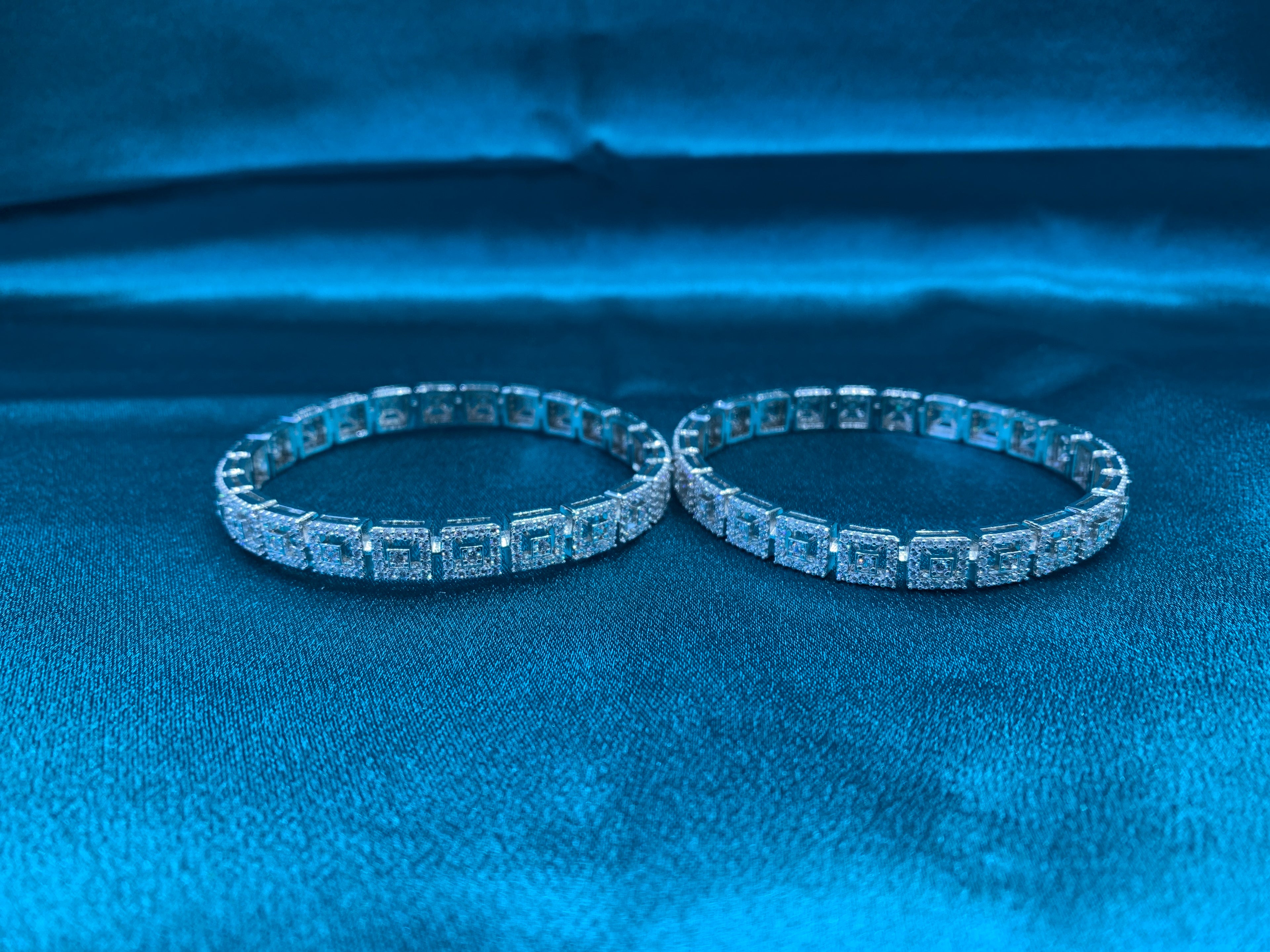 Elegant CZ diamond silver bangles with geometric design