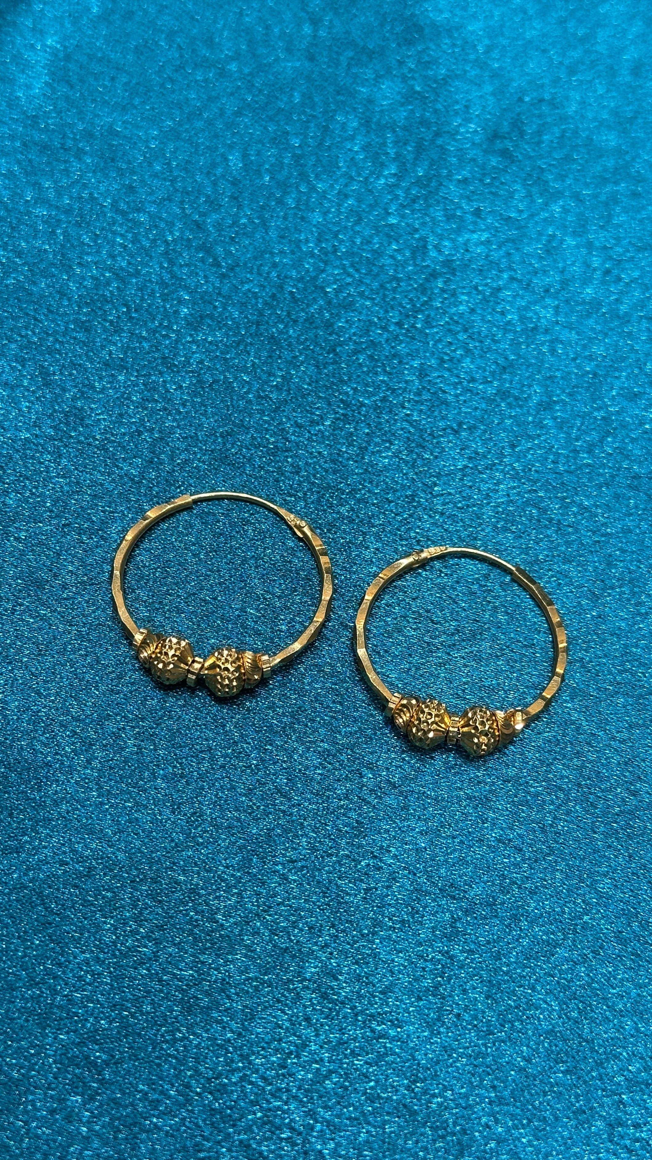 22K Gold Hoops With Fancy Beads