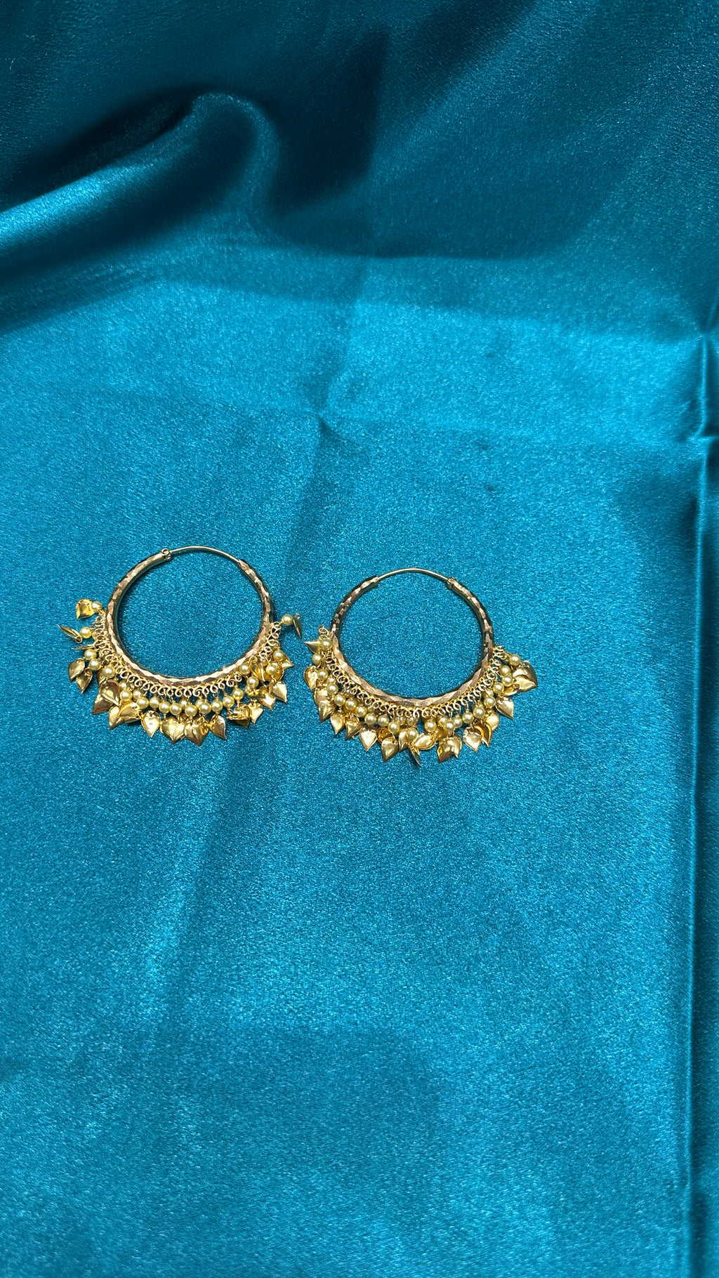 22K Gold Hoops With Pearls and Hanging Beads