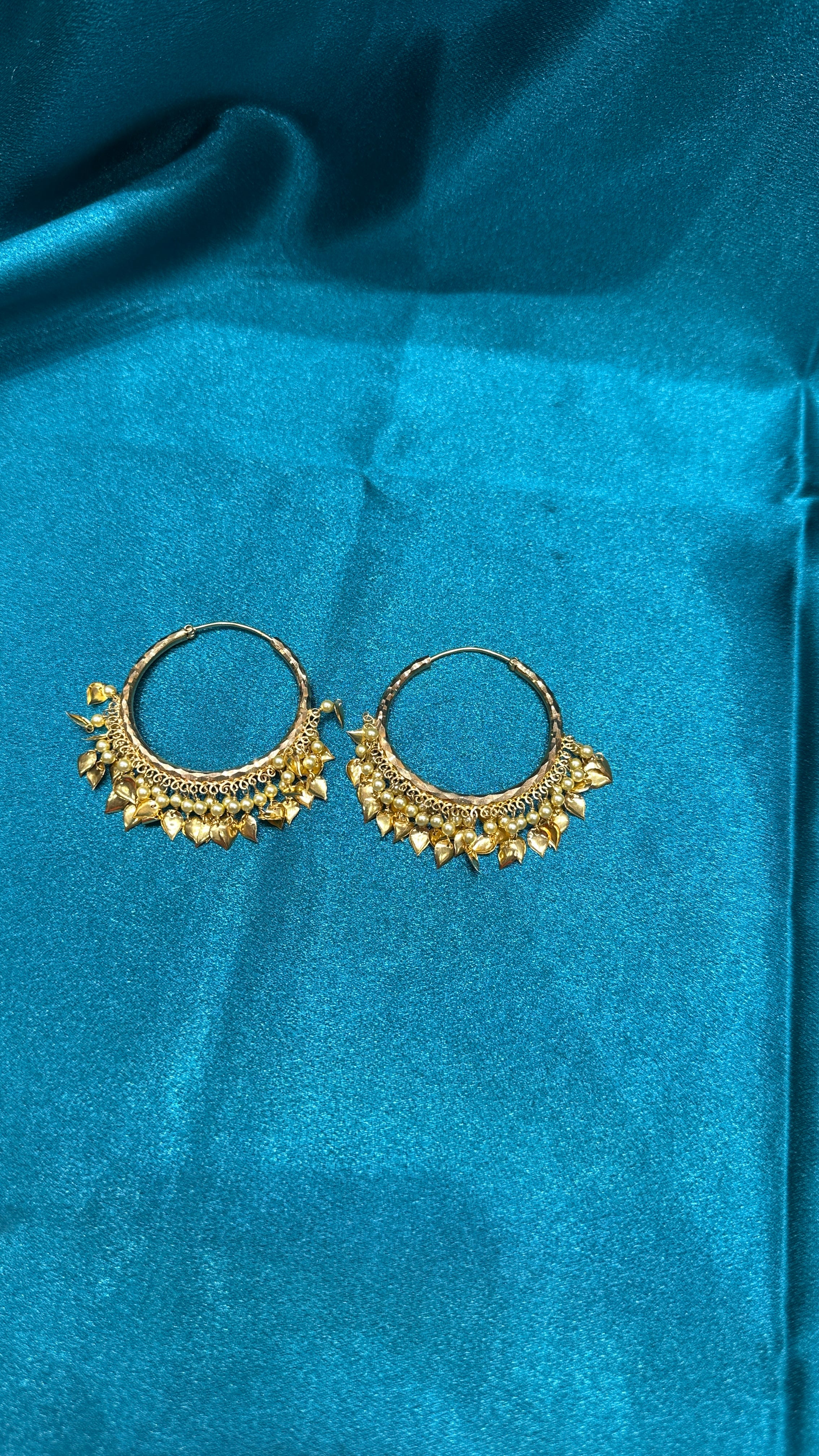 22K Gold Hoops With Pearls and Hanging Beads
