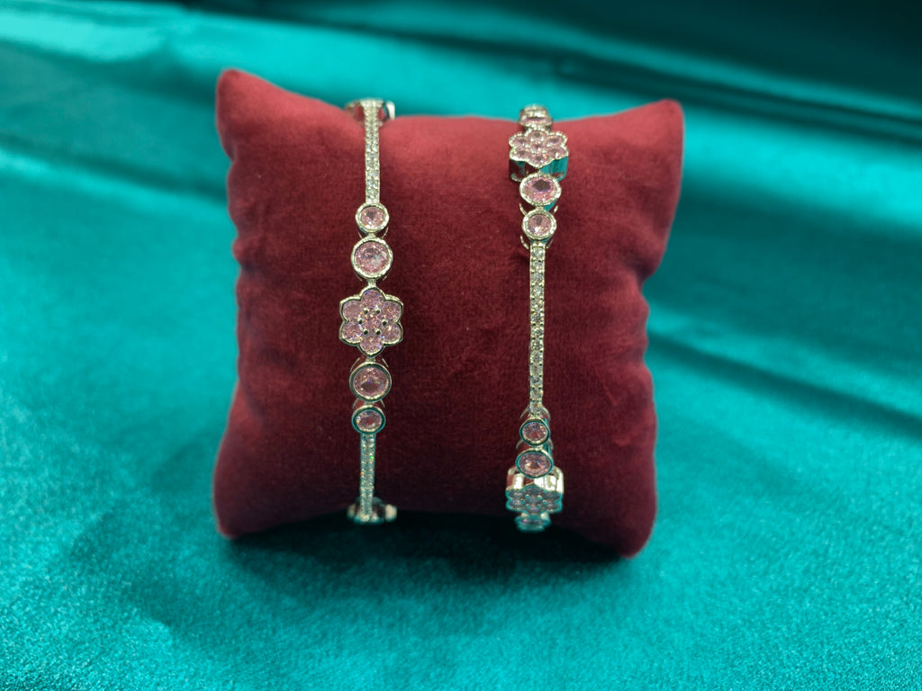 Elegant CZ diamond Bangles with baby pink and white diamonds