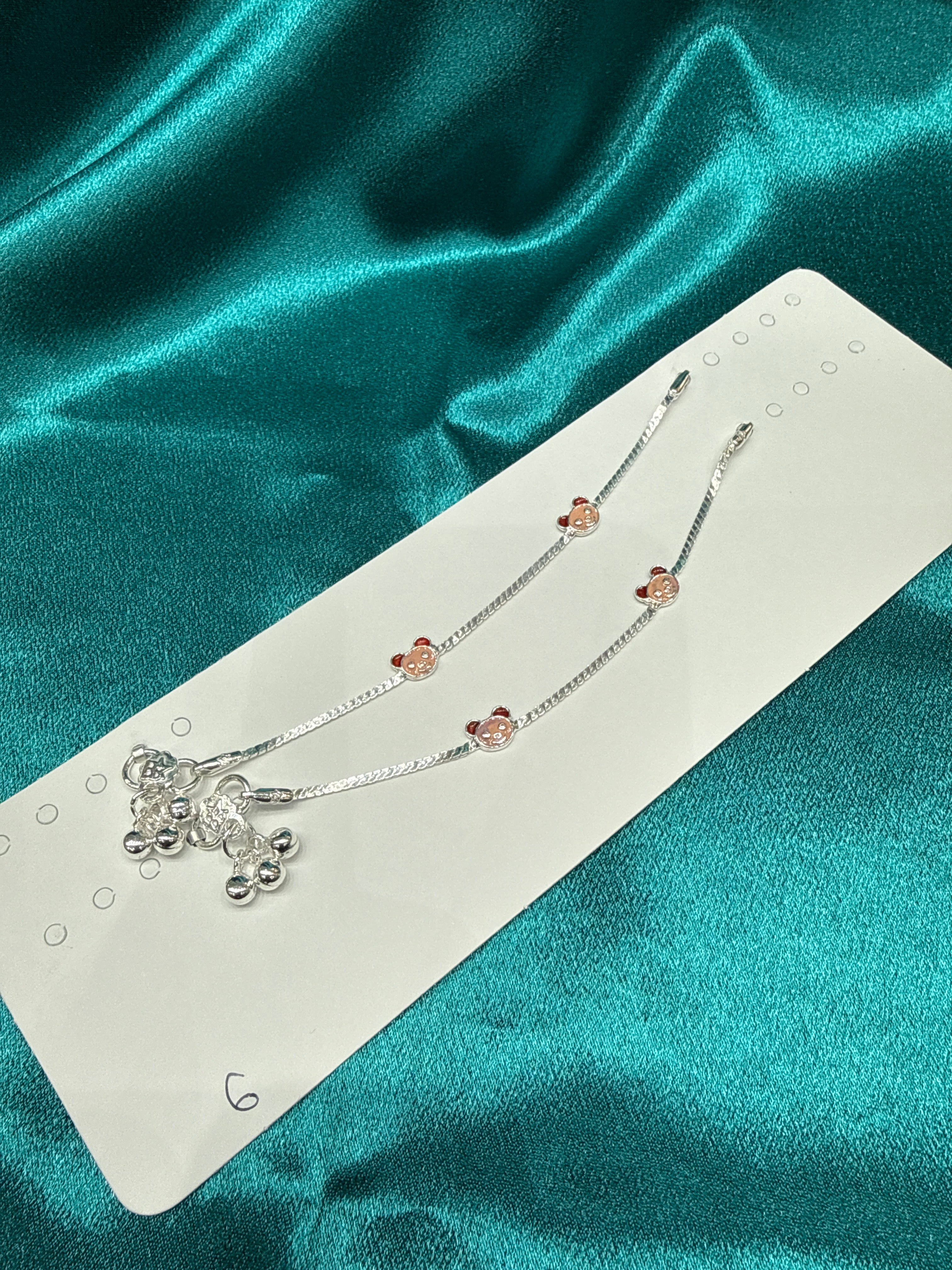 Kids fancy silver anklets (Size: 2-3 year old)