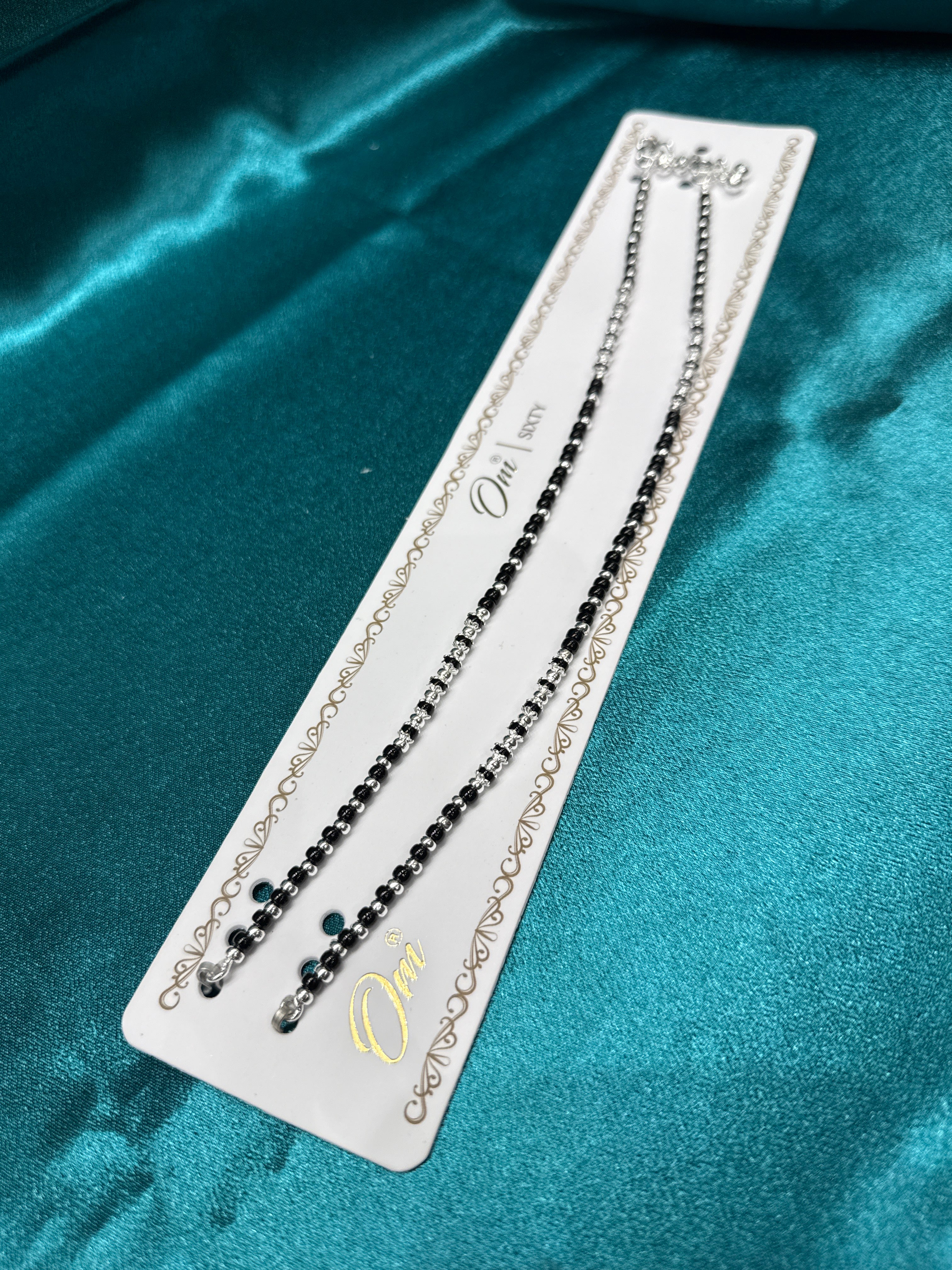 Women’s Fancy/Traditional Silver Black Beads Anklet