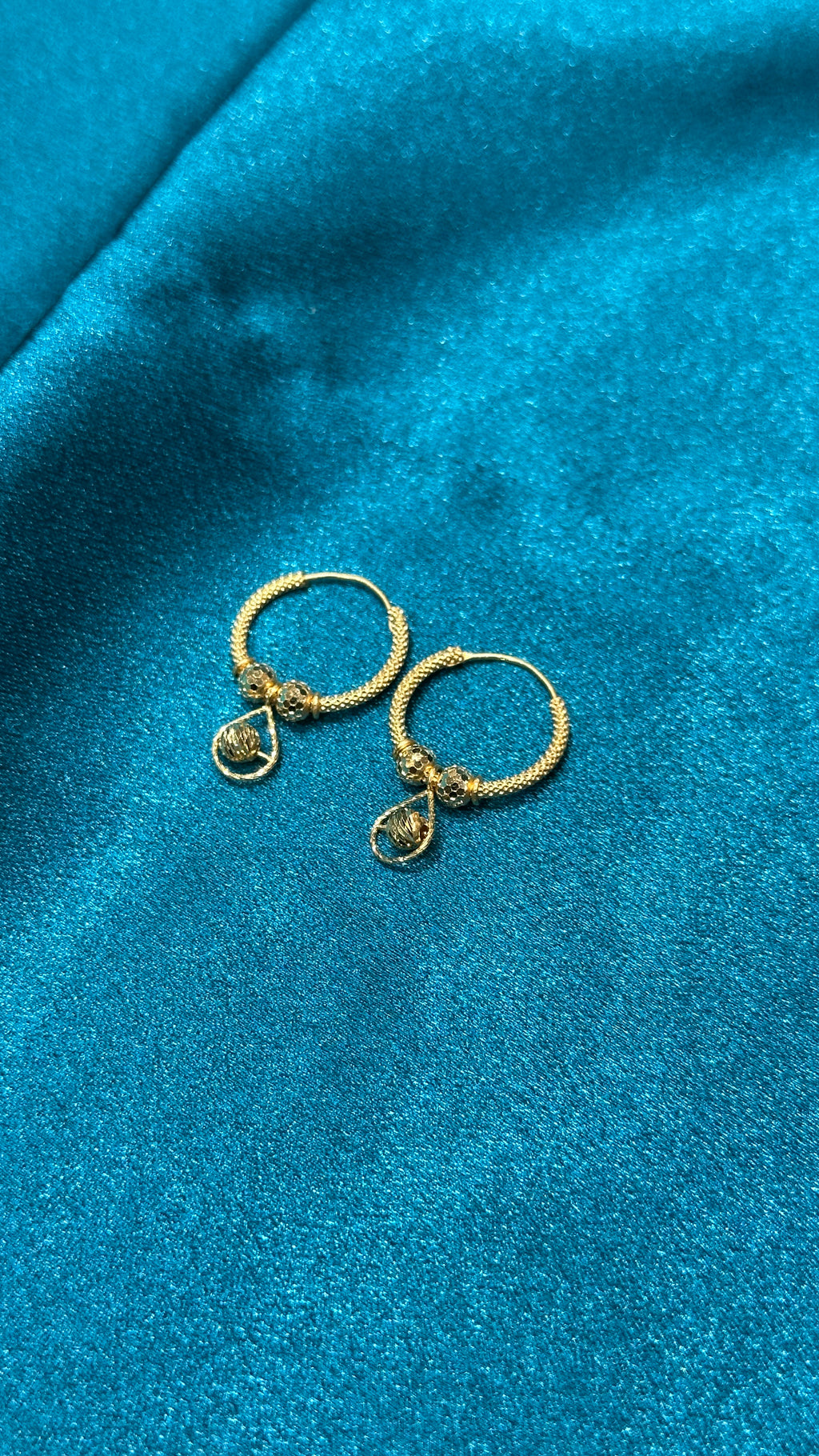 22K Fancy Gold Hoops With Designer & Hanging Beads