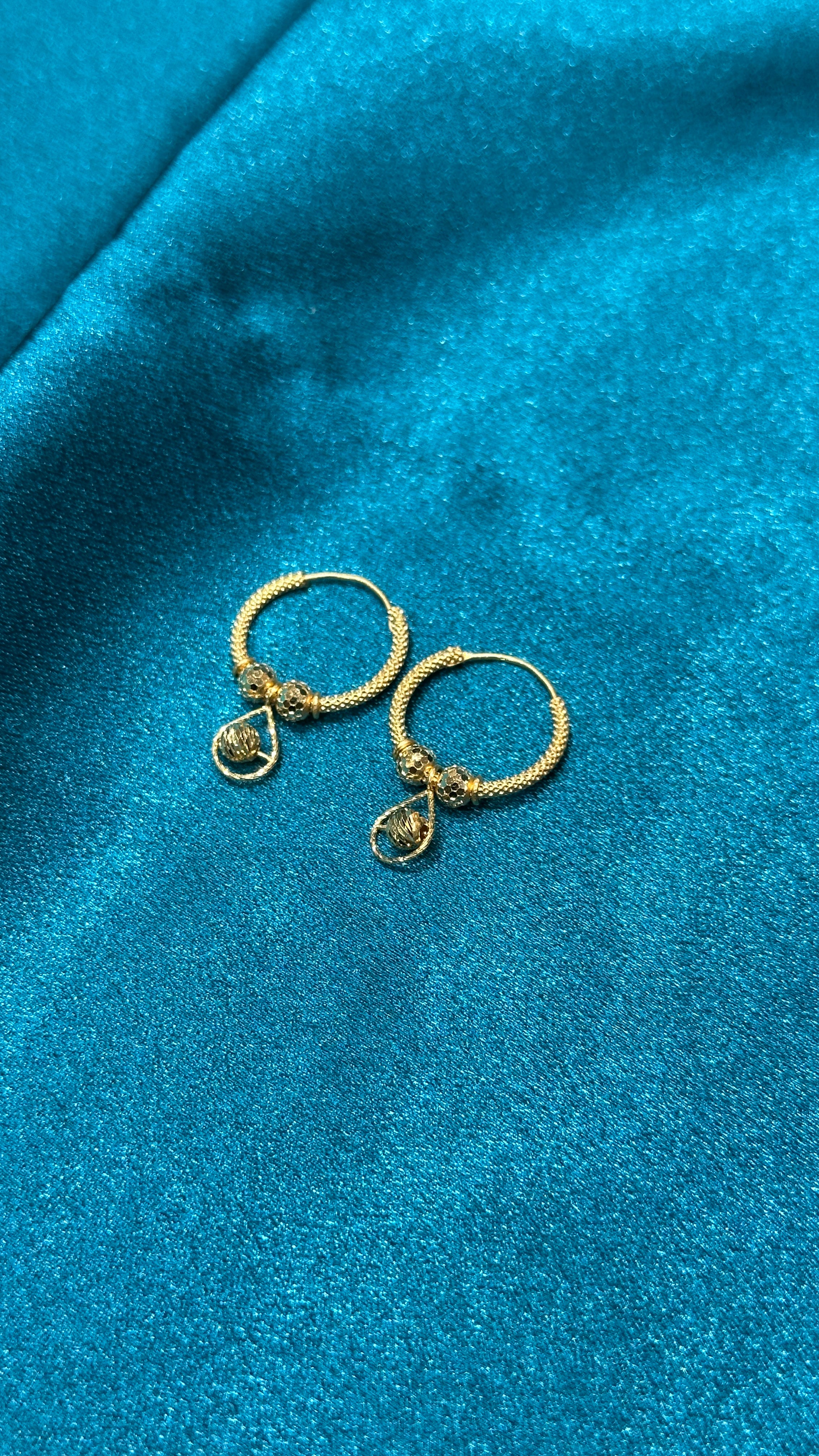 22K Fancy Gold Hoops With Designer & Hanging Beads
