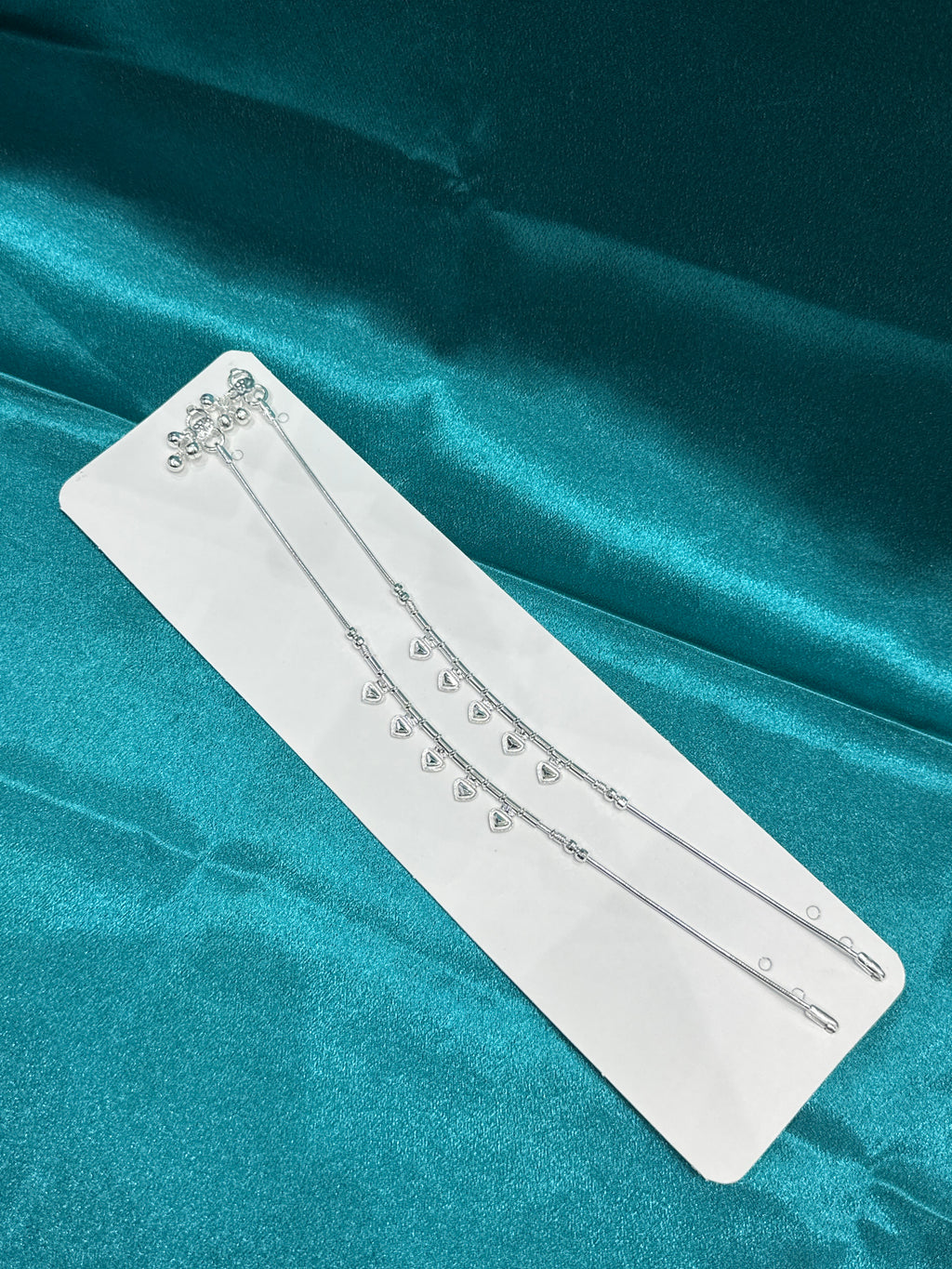 Fancy Silver Lightweight Anklet With Hanging Harts