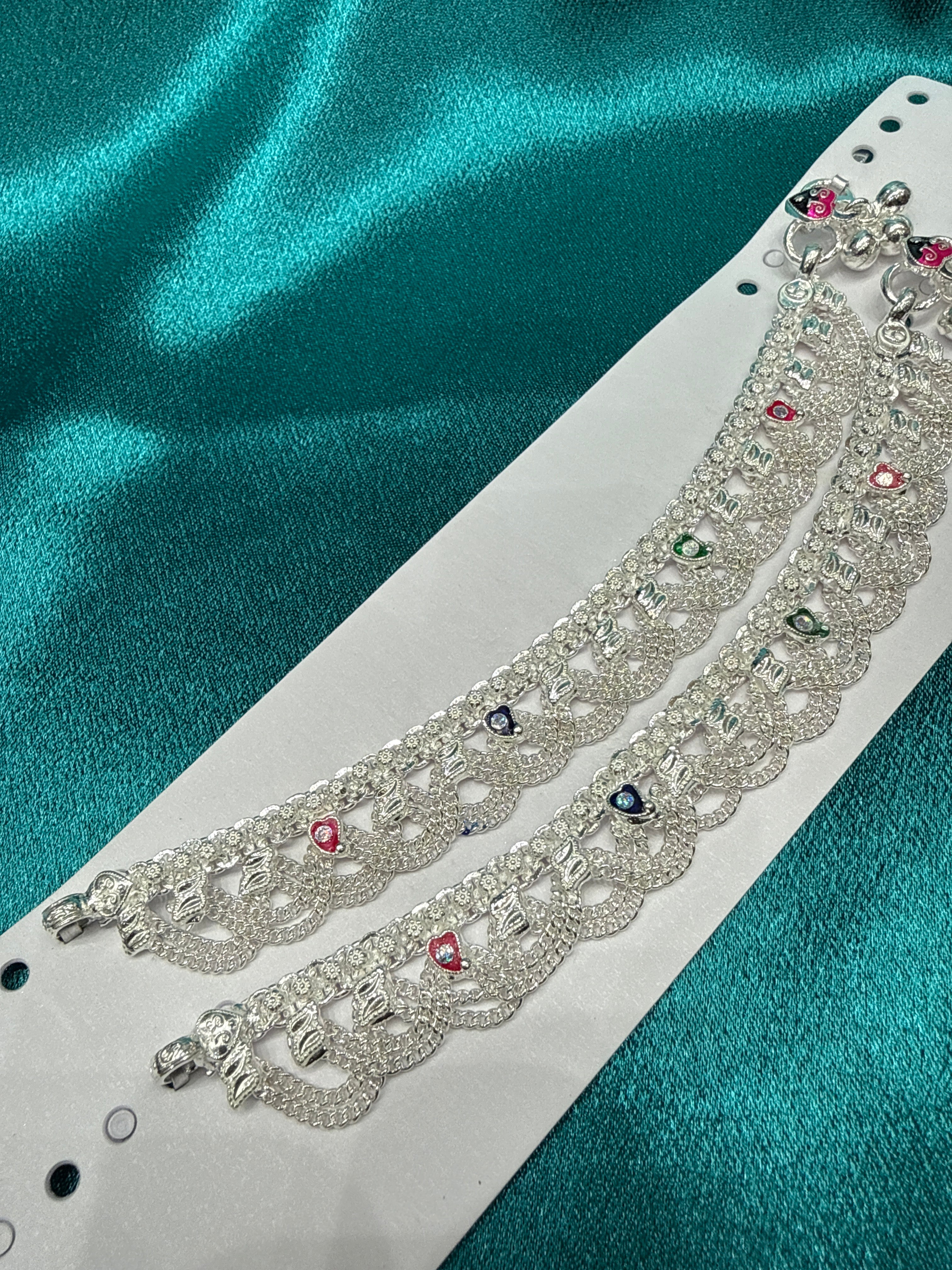 Kids fancy silver anklets (Size: 2-3 year old)