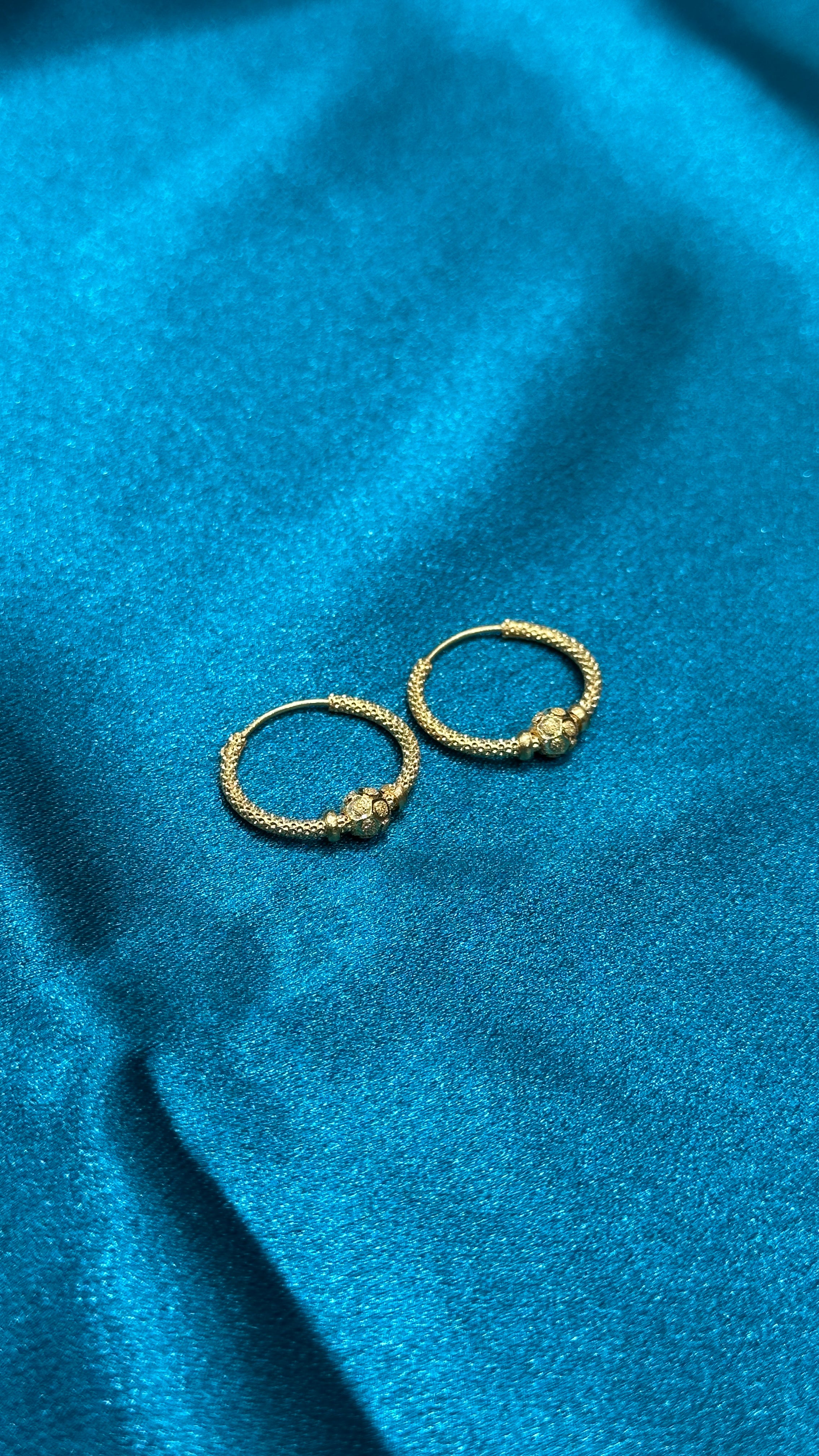 22K Fancy Gold Hoops With Single Designer Bead