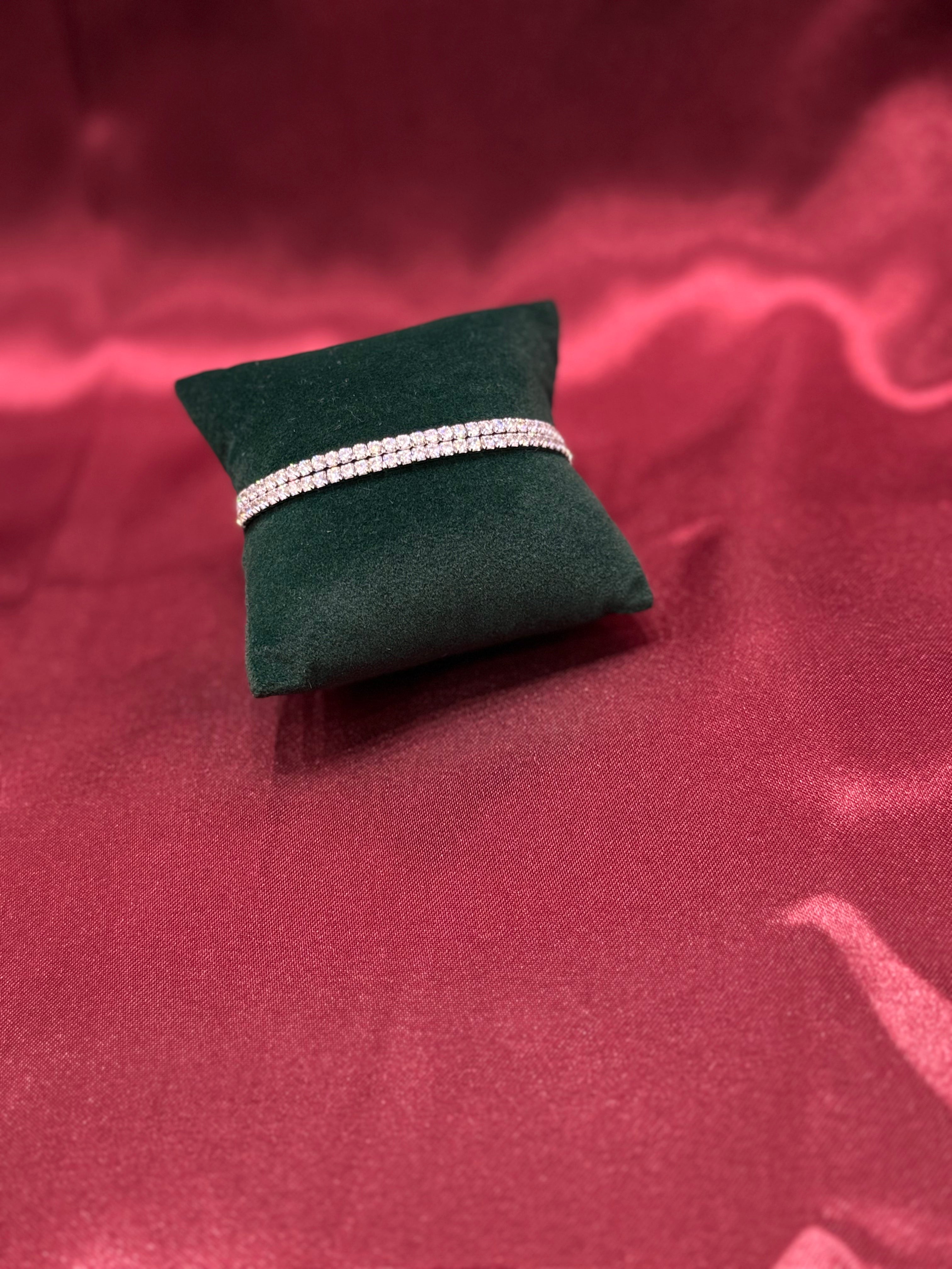 Fancy silver twin row tennis bracelet CZ diamond