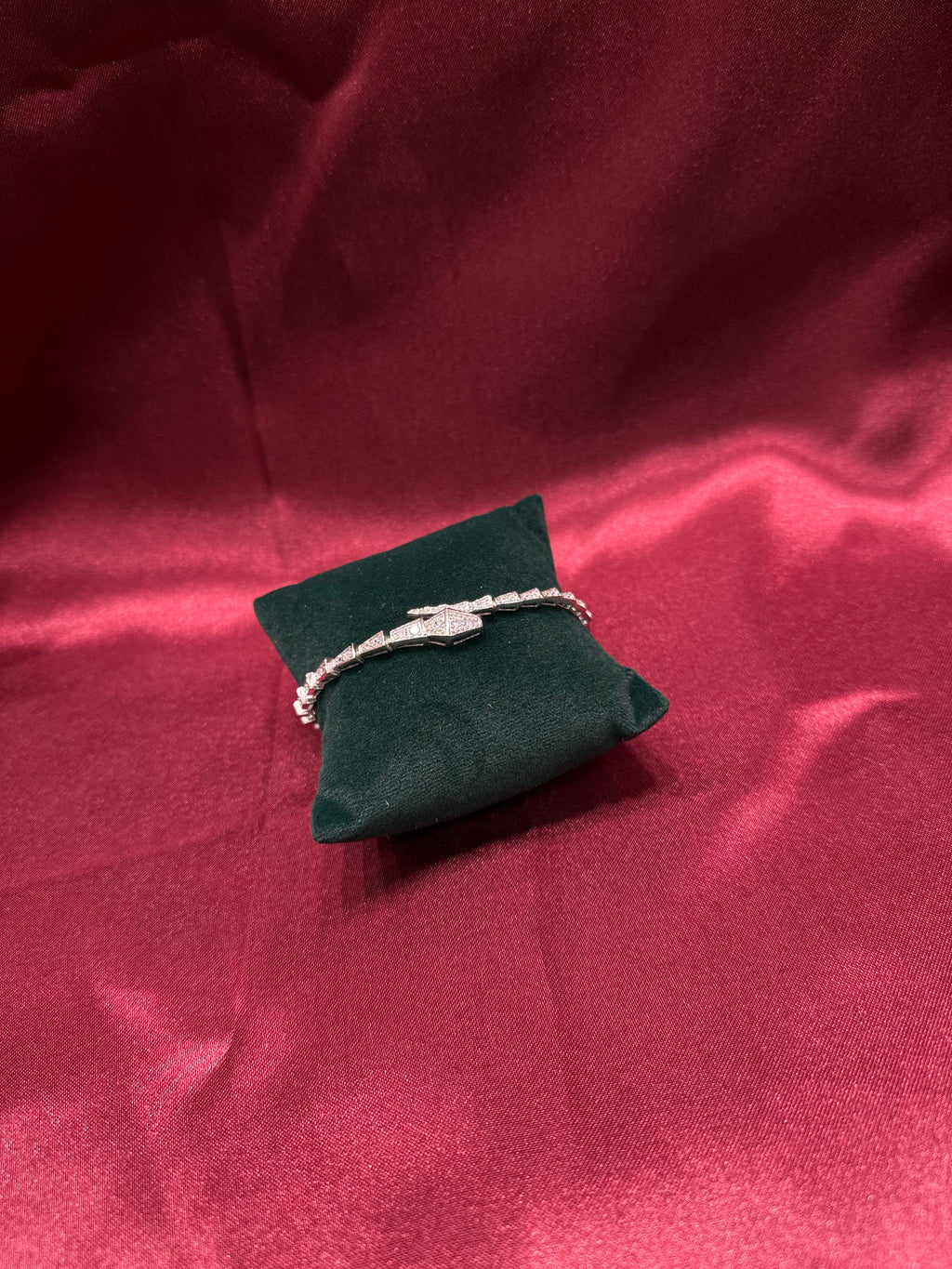 Fancy silver serpent bracelet CZ diamond with white stones