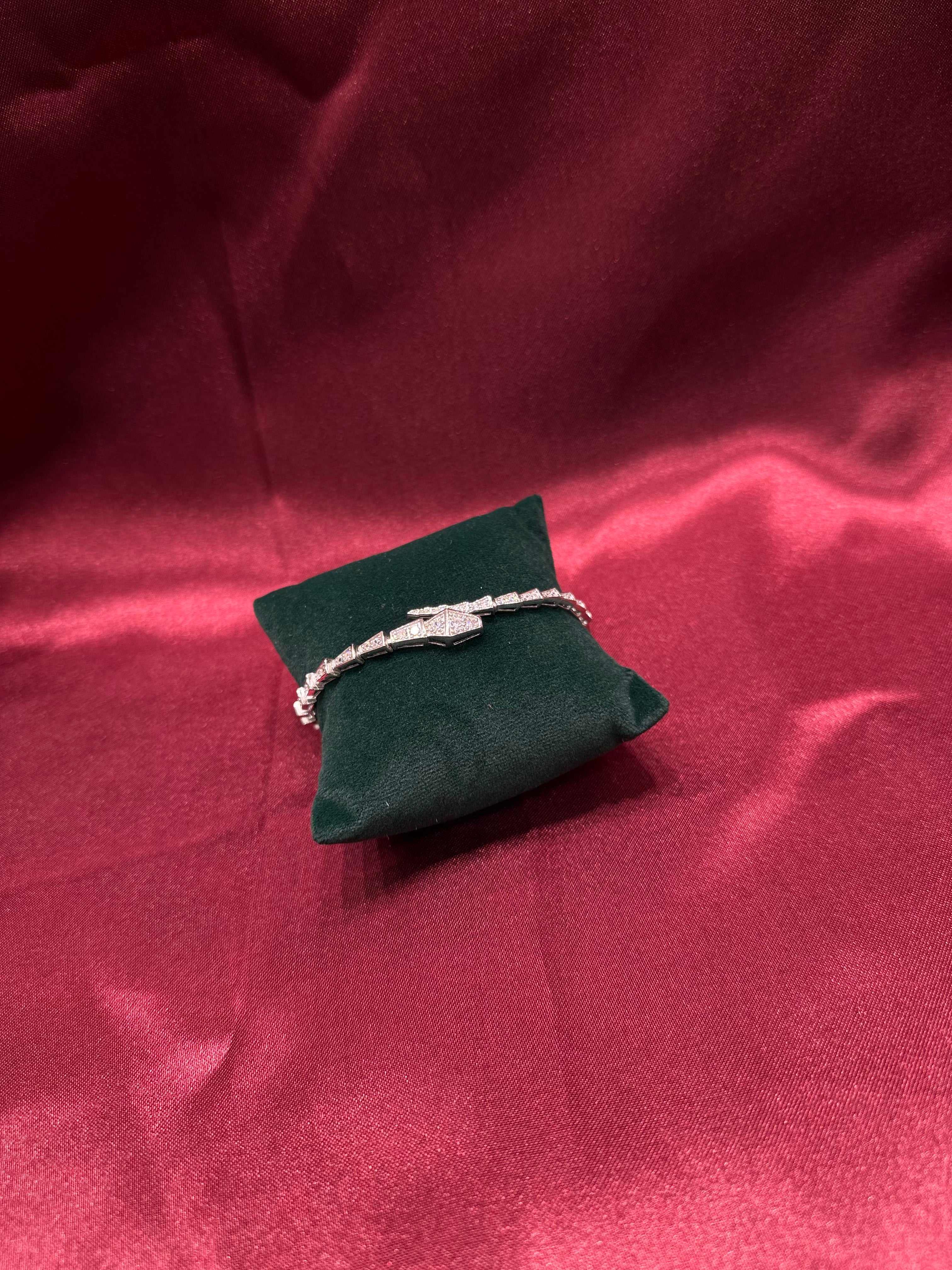 Fancy silver serpent bracelet CZ diamond with white stones