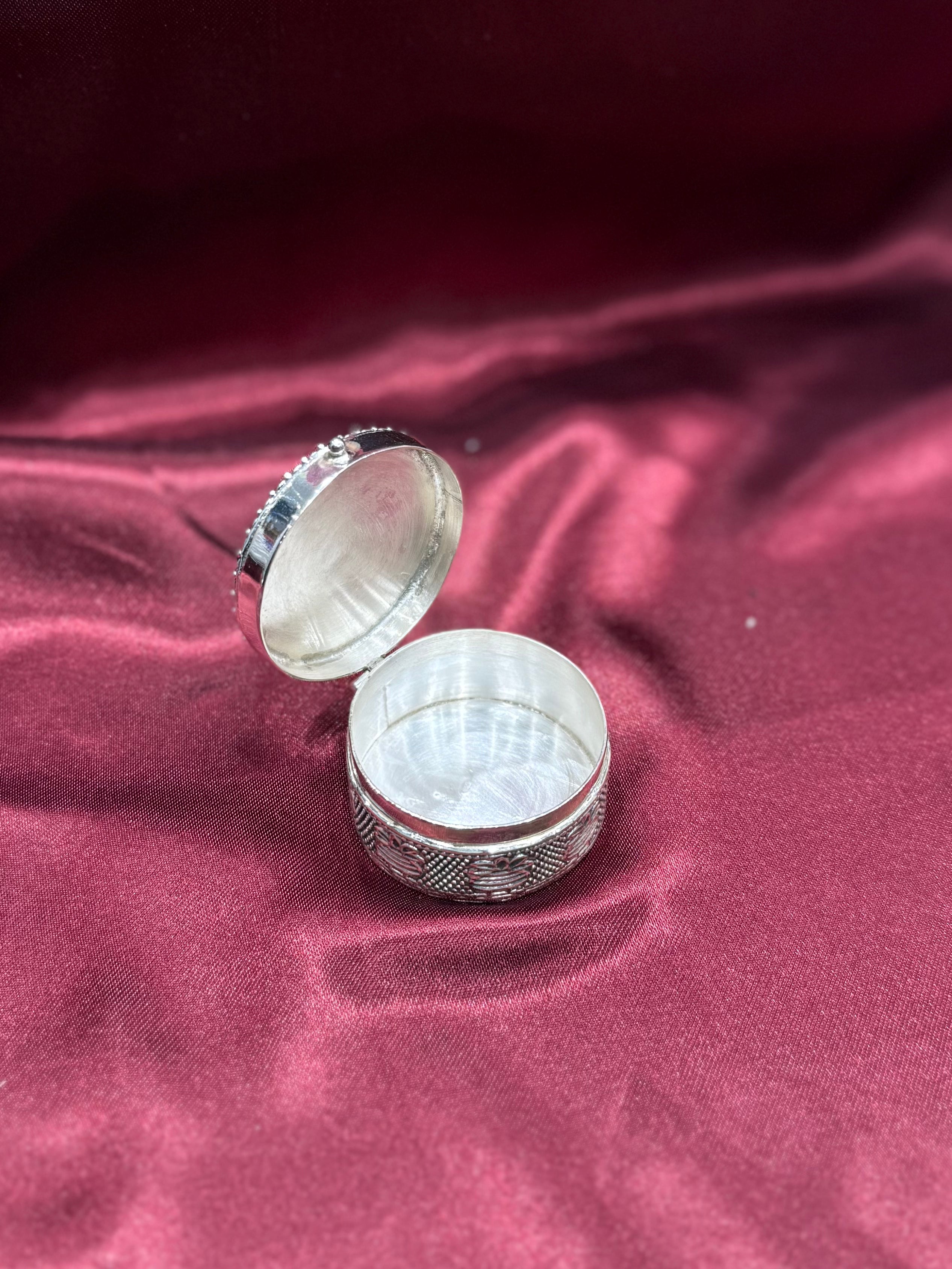 Antique Silver Box with CZ diamonds and green stones