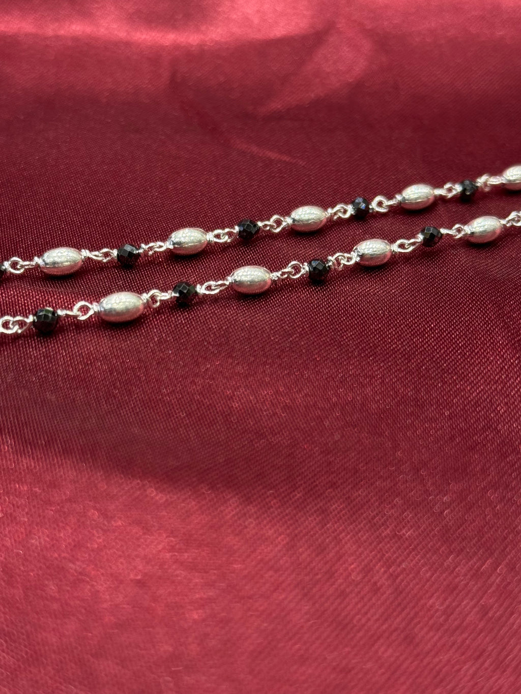Kids fancy silver anklets with silver & black beads (10-12 year old)