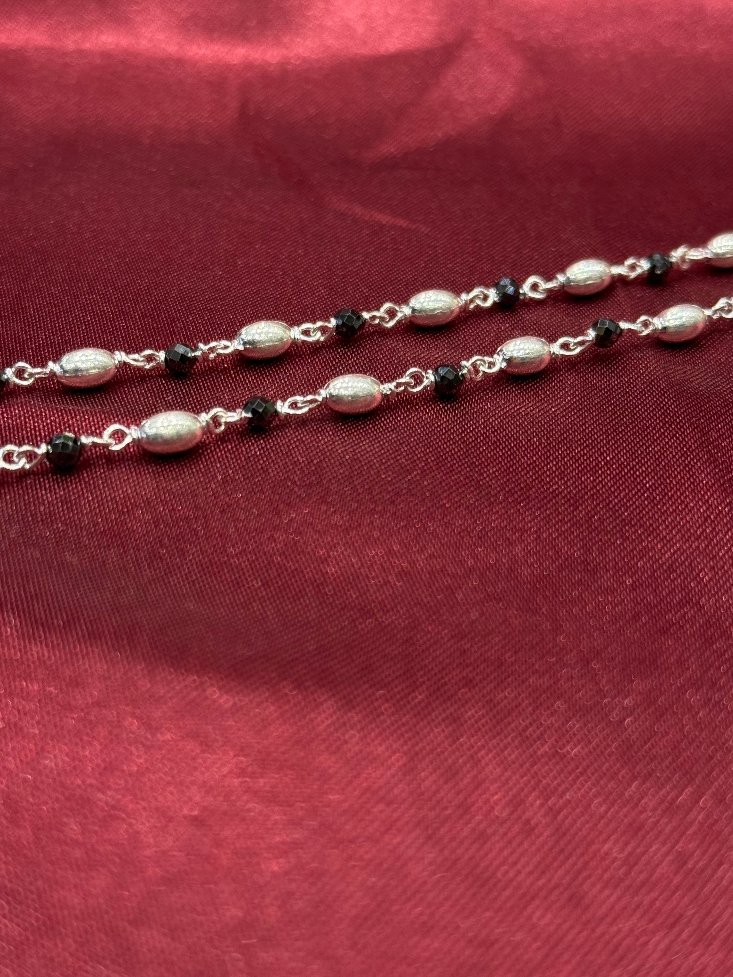 Kids fancy silver anklets with silver & black beads (10-12 year old)