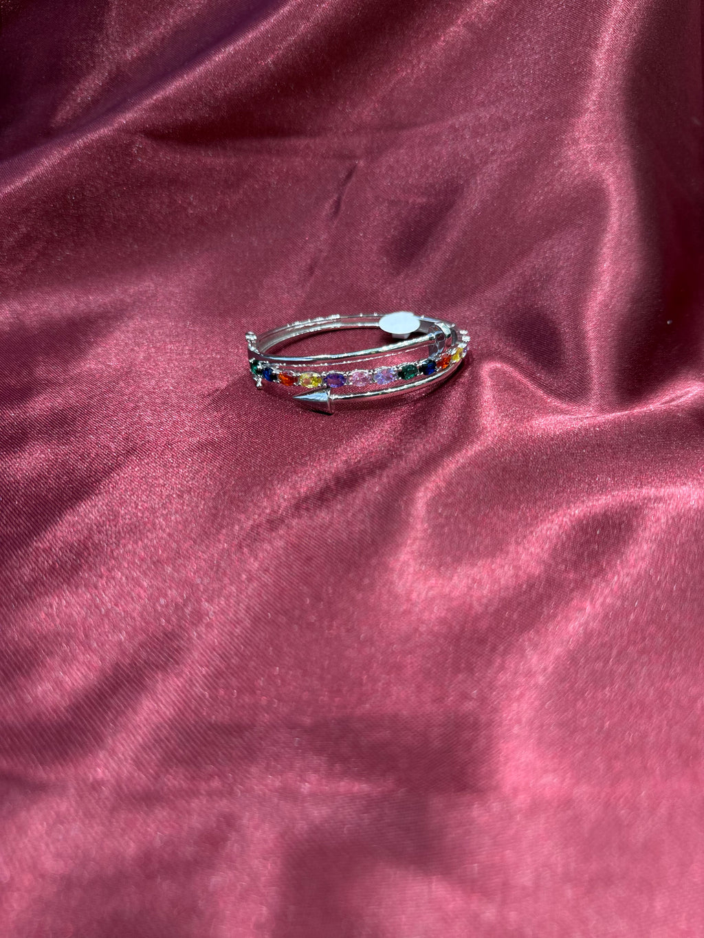 Fancy silver love bracelet inspired bangle with multicolour stone