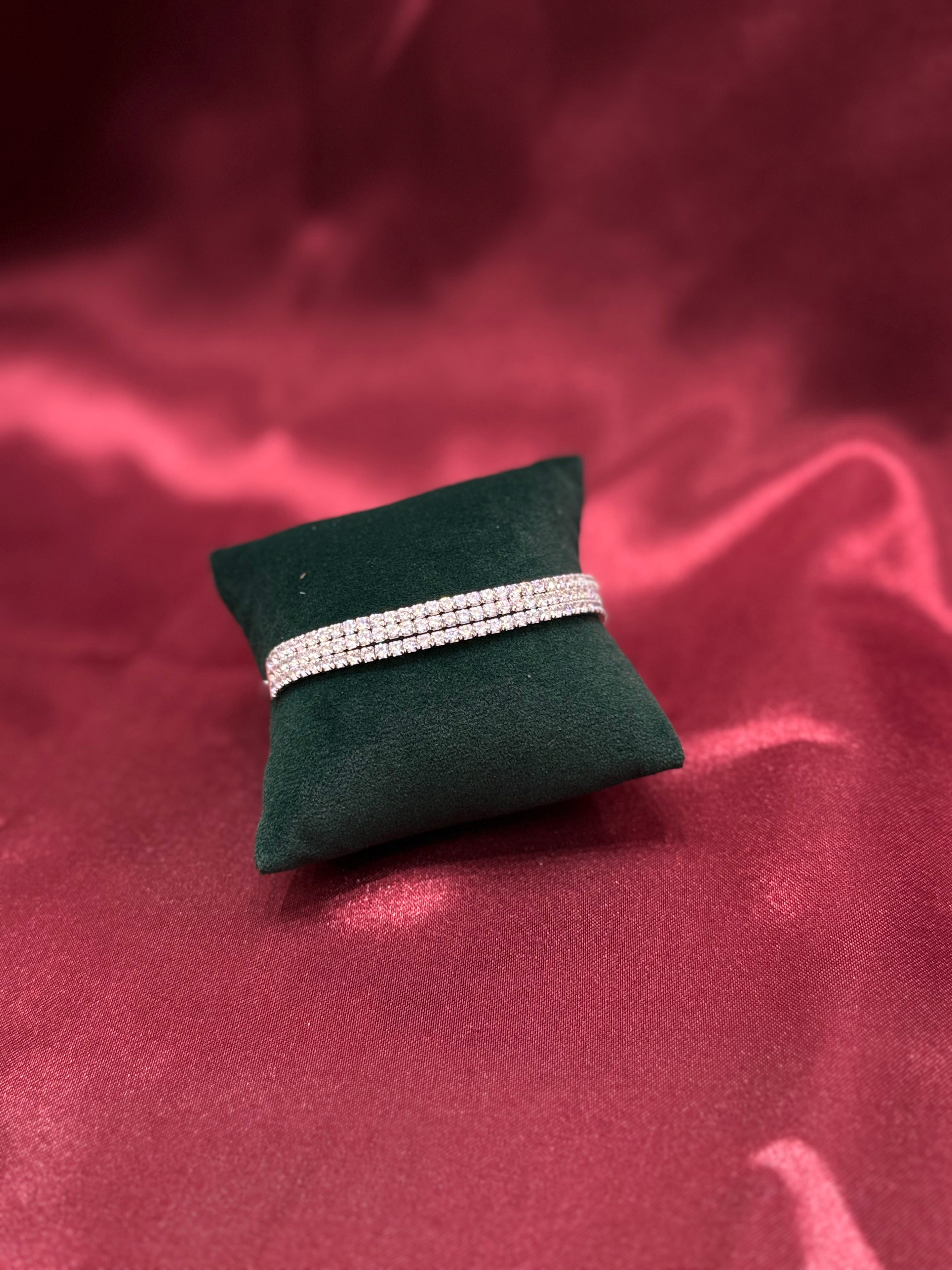 Fancy silver triple row tennis bracelet CZ diamond