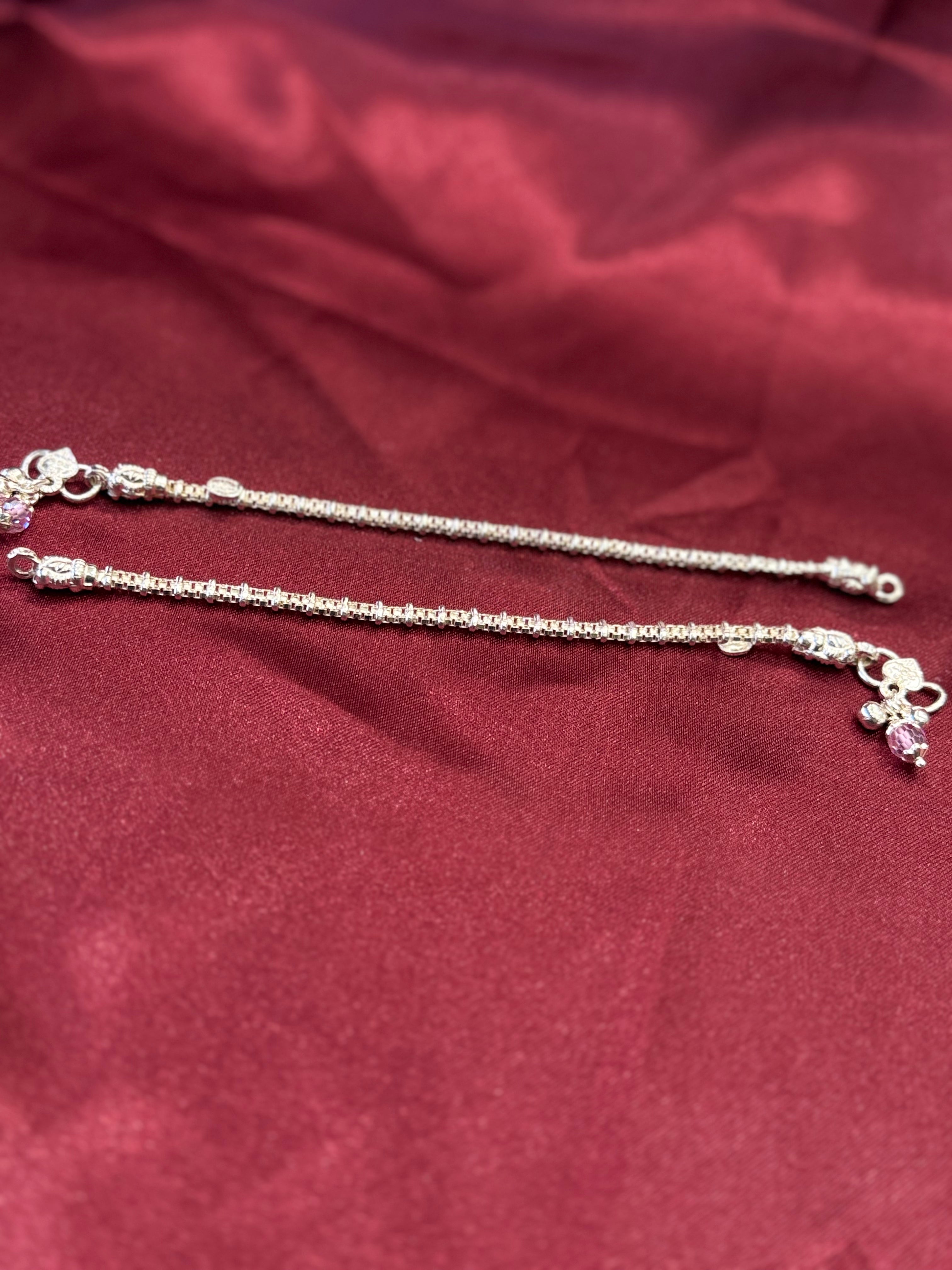 Kids plain silver anklets (6-9 year old)