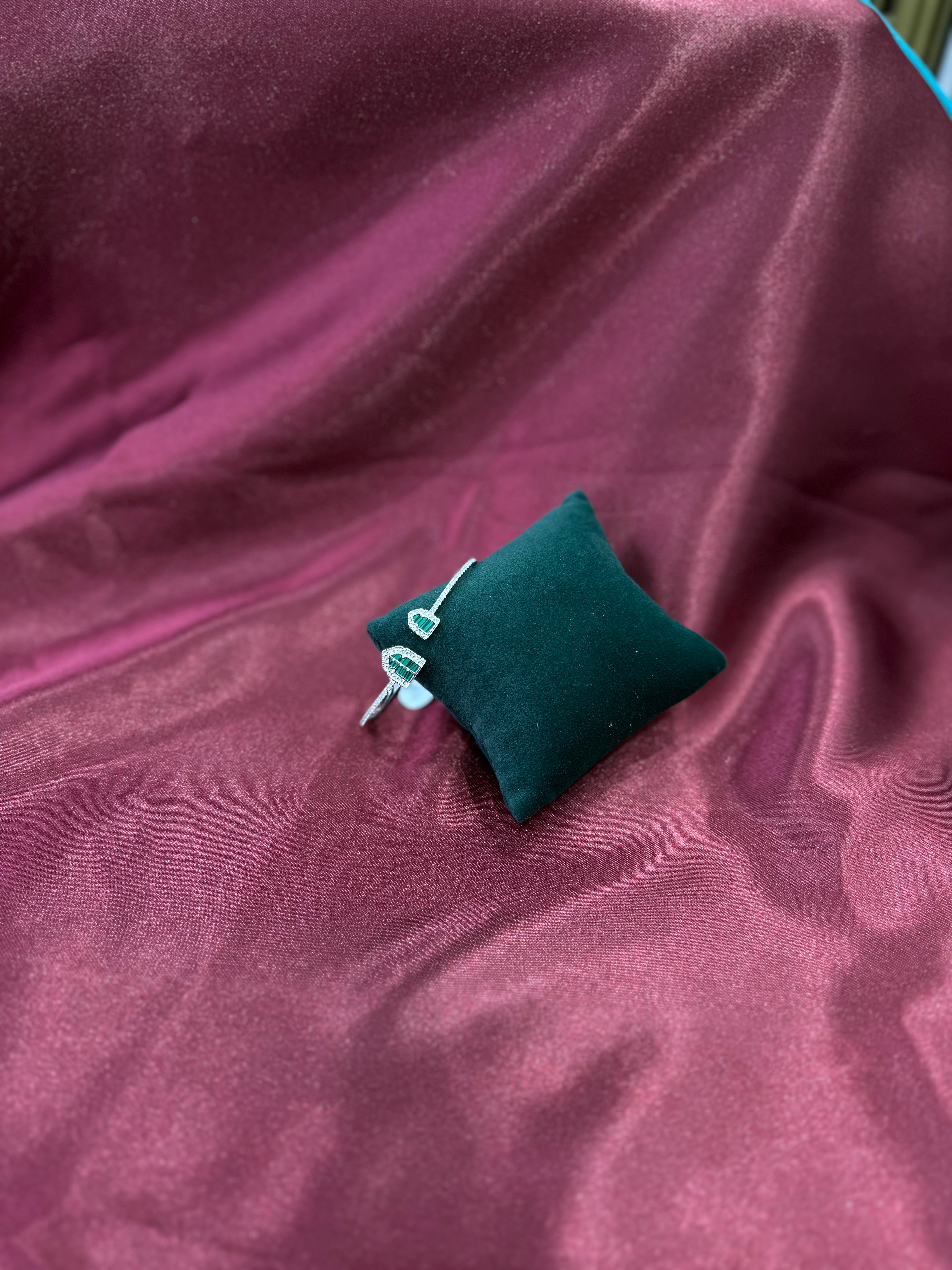 Silver CZ diamond with green arch designer bangle